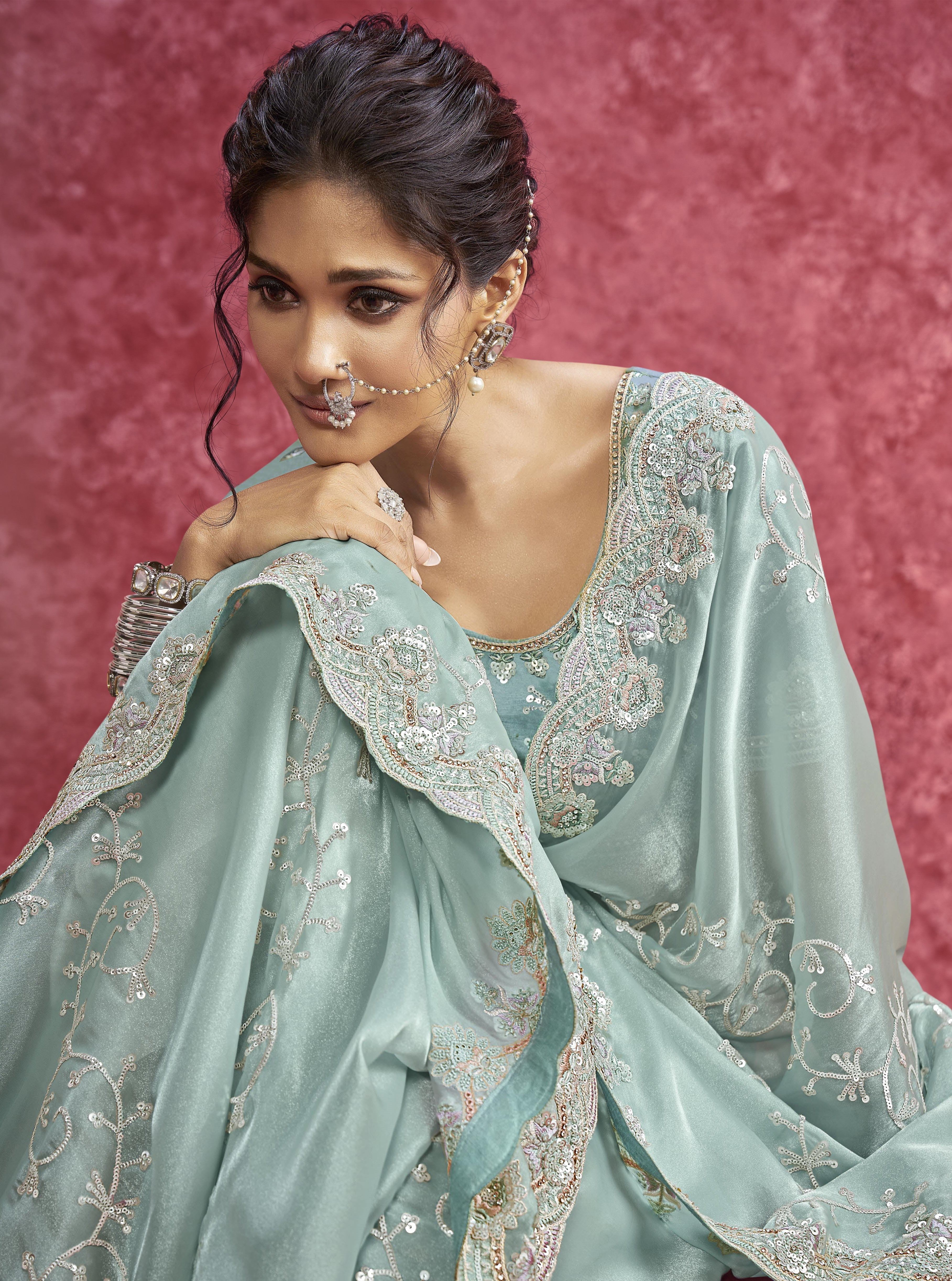 Mist Blue Embellished Saree
