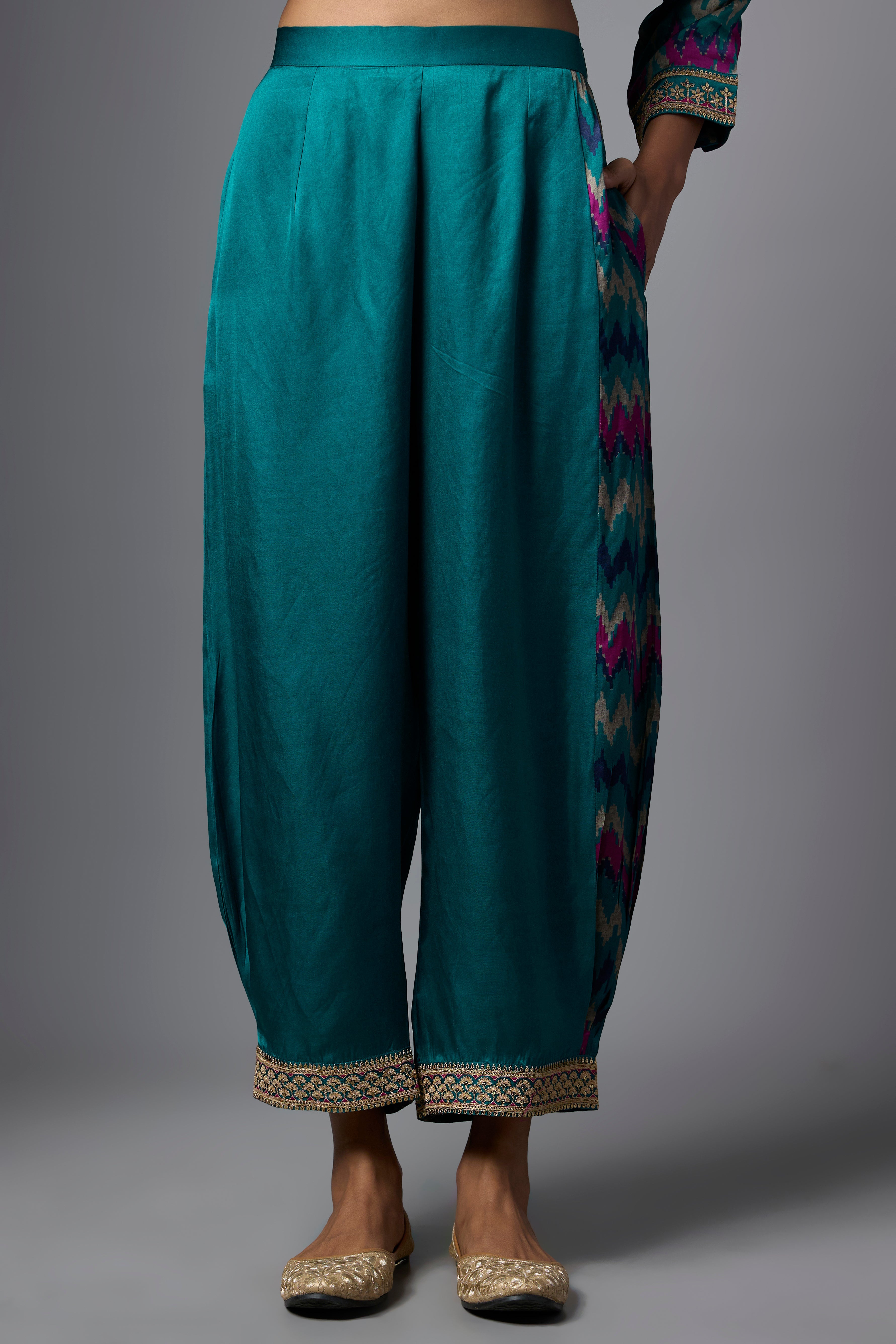 Teal Blue Printed Crepe Silk Co-Ord Set