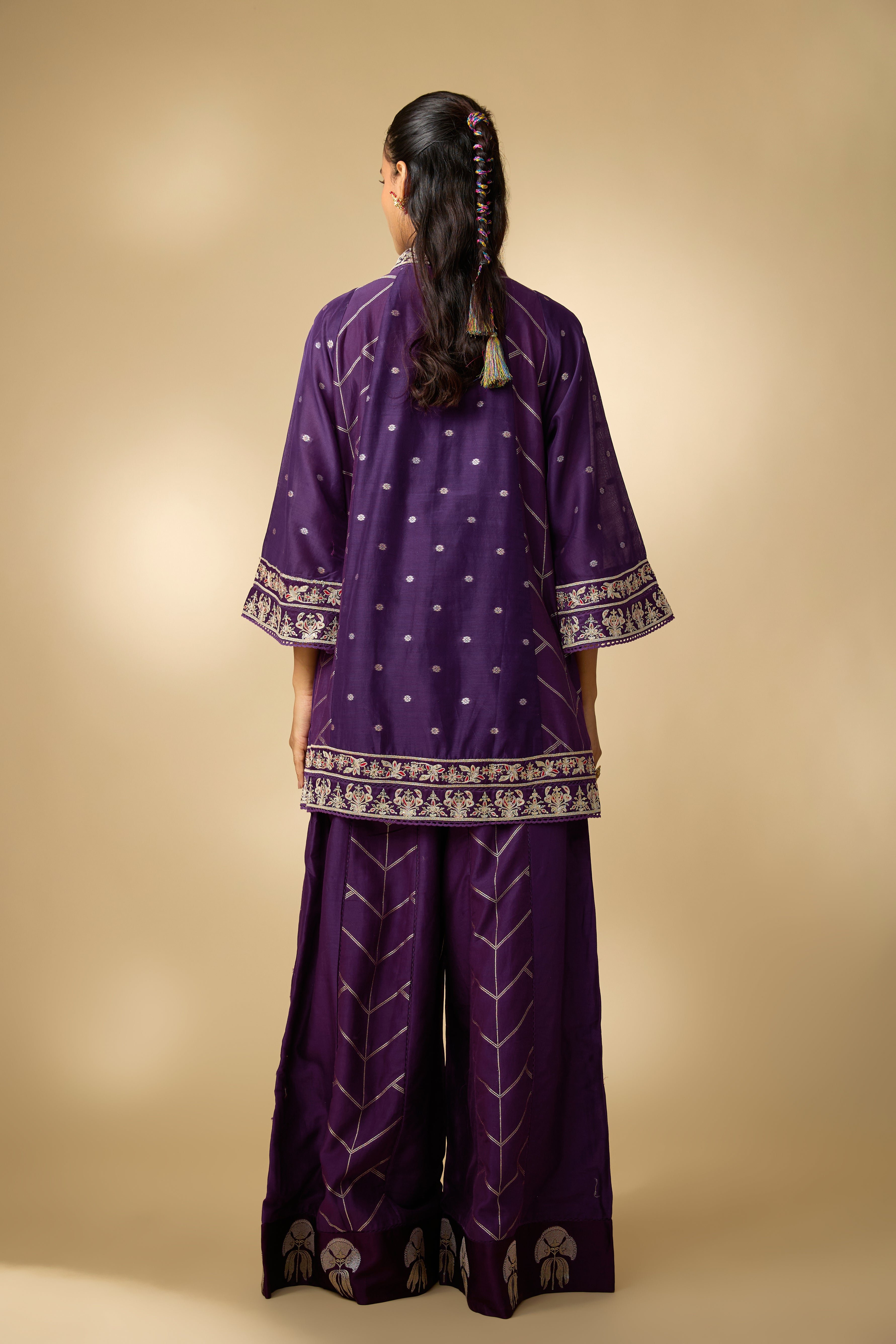 Hot Purple Embellished Slub Cotton Silk Co-Ord Set