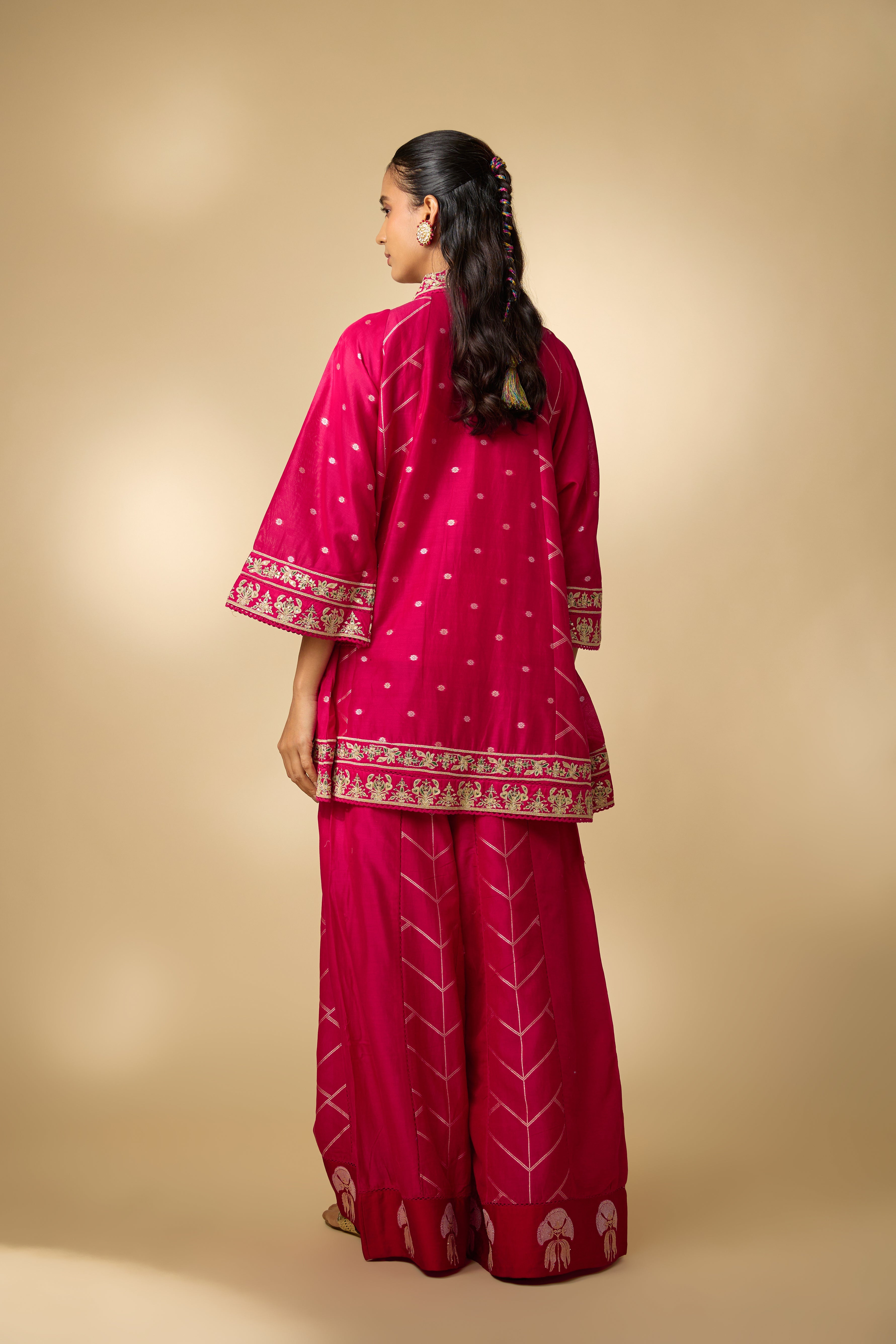 Rani Pink Embellished Slub Cotton Silk Co-Ord Set