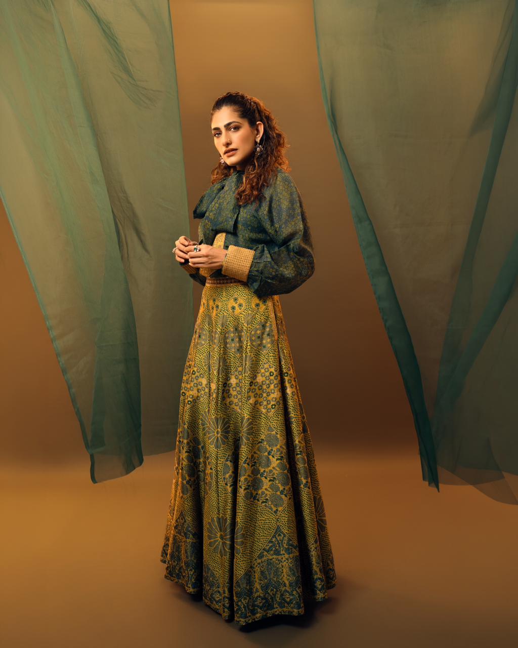 Sunflower Printed Crepe Silk Skirt Set