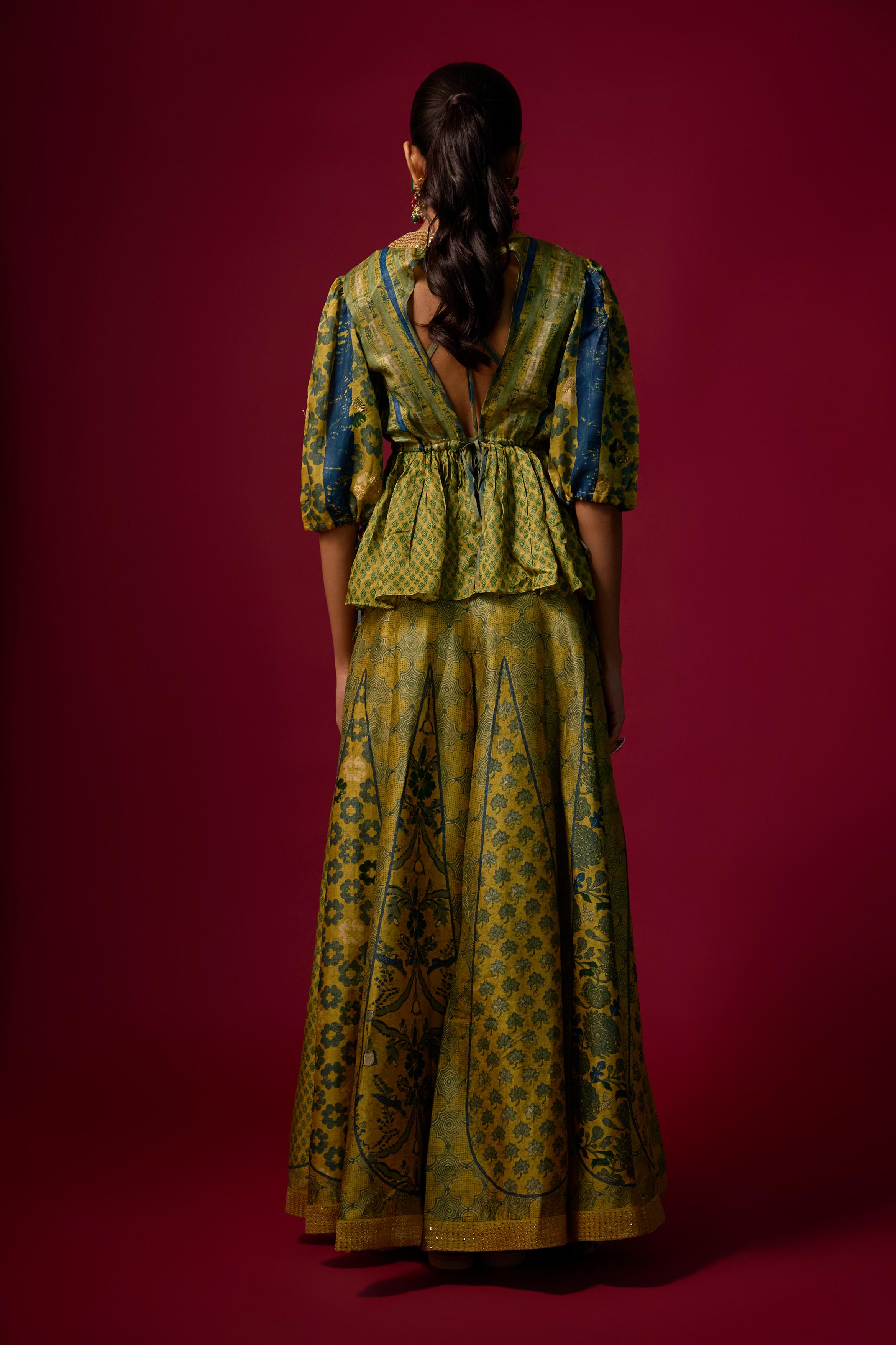 Pear Green Printed Slub Cotton Silk Tunic Co-Ord Set