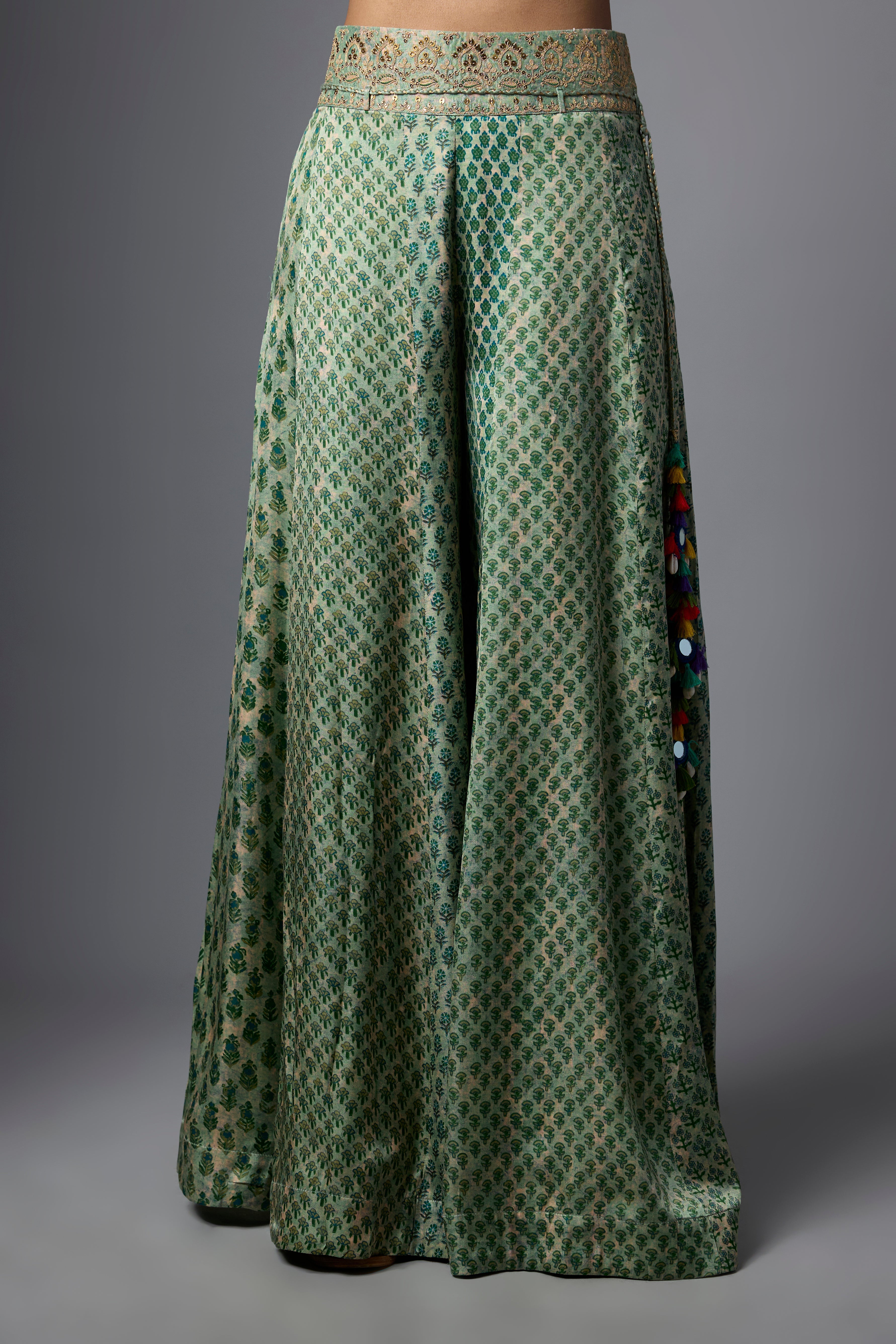 Pista Green Printed Slub Cotton Silk Tunic Co-Ord Set