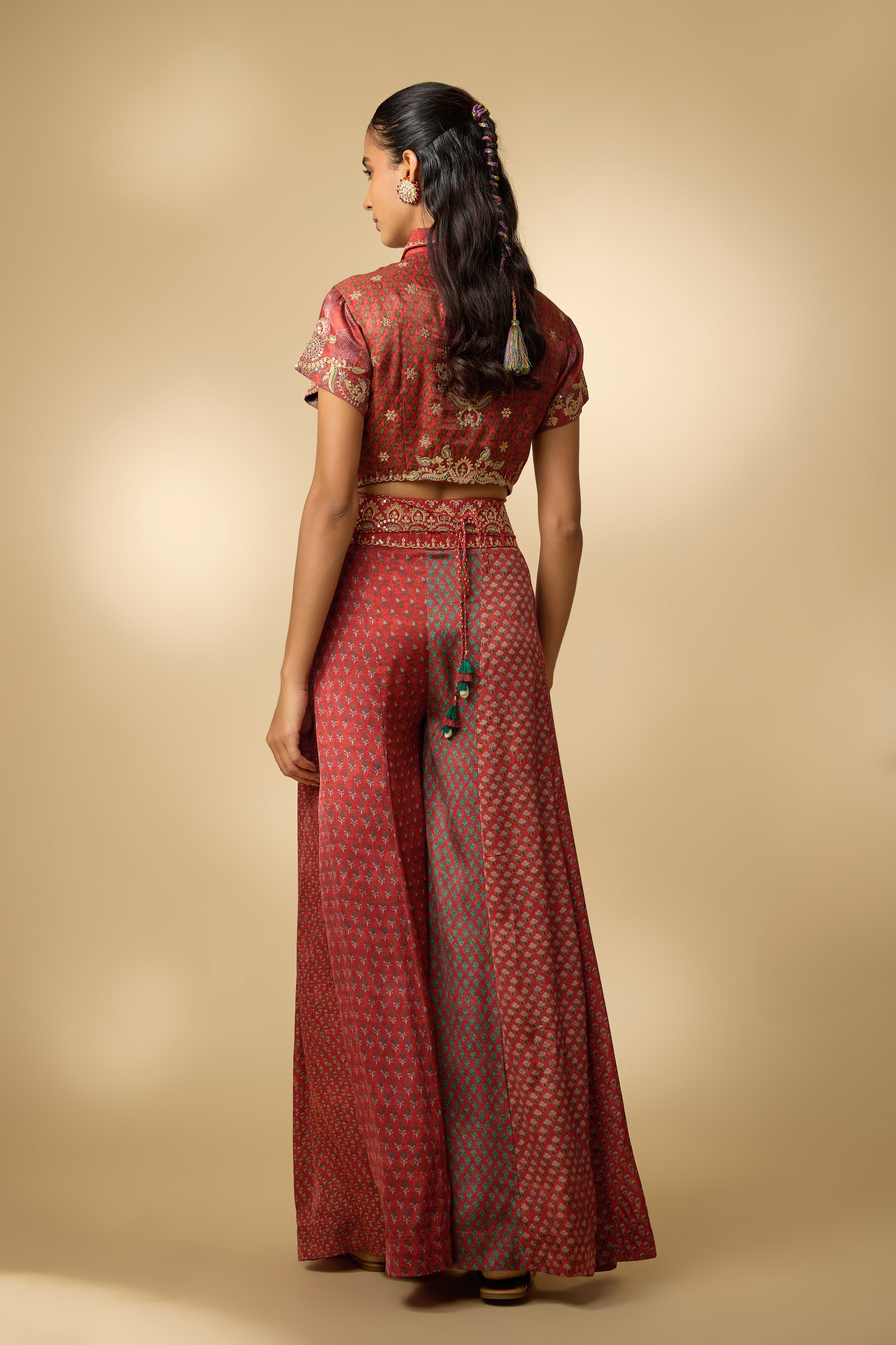 Red Printed Slub Cotton Silk Tunic Co-Ord Set