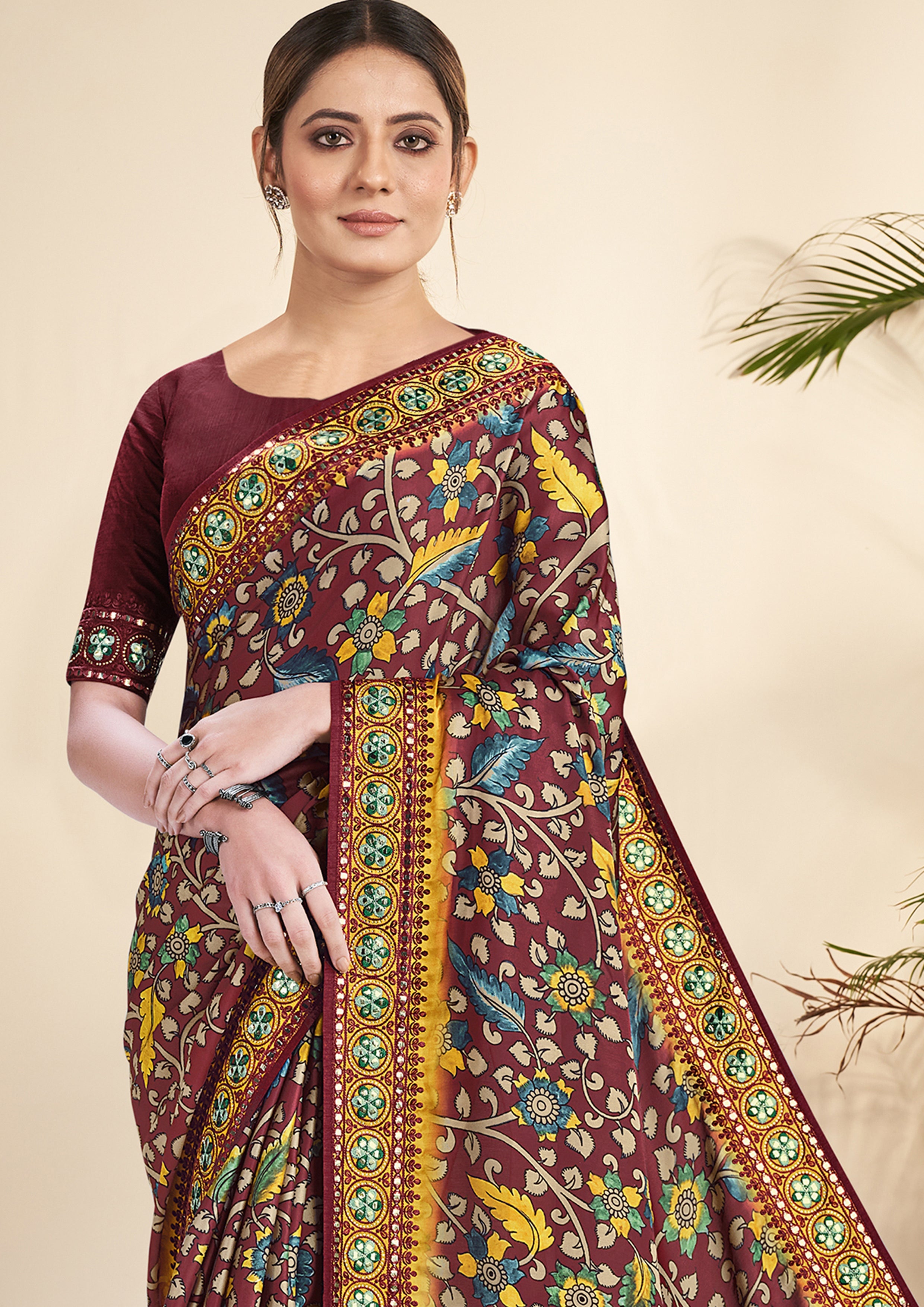 Royal Maroon Printed Gajji Silk Saree