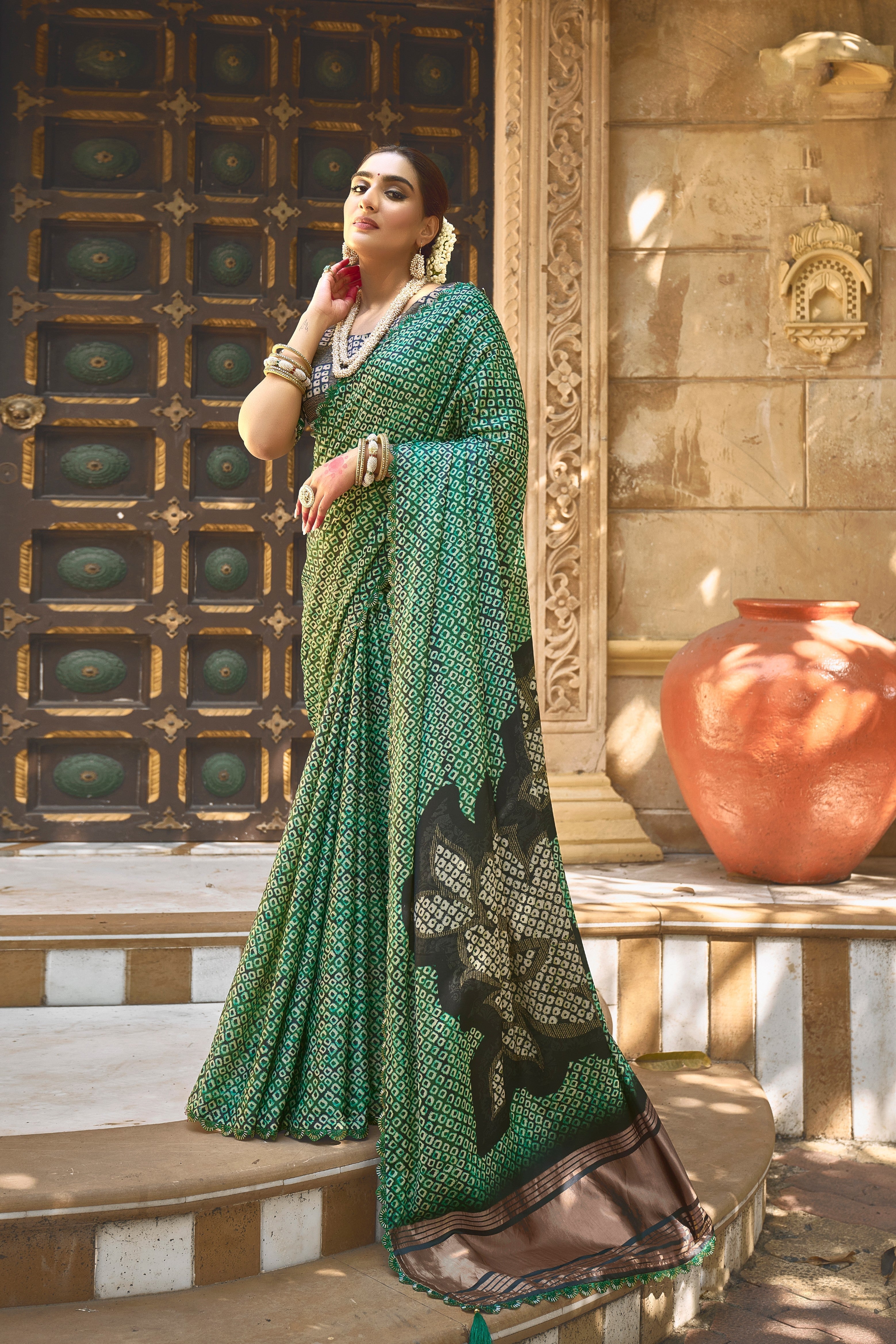 Green Embellished Pure Gajji Silk Saree