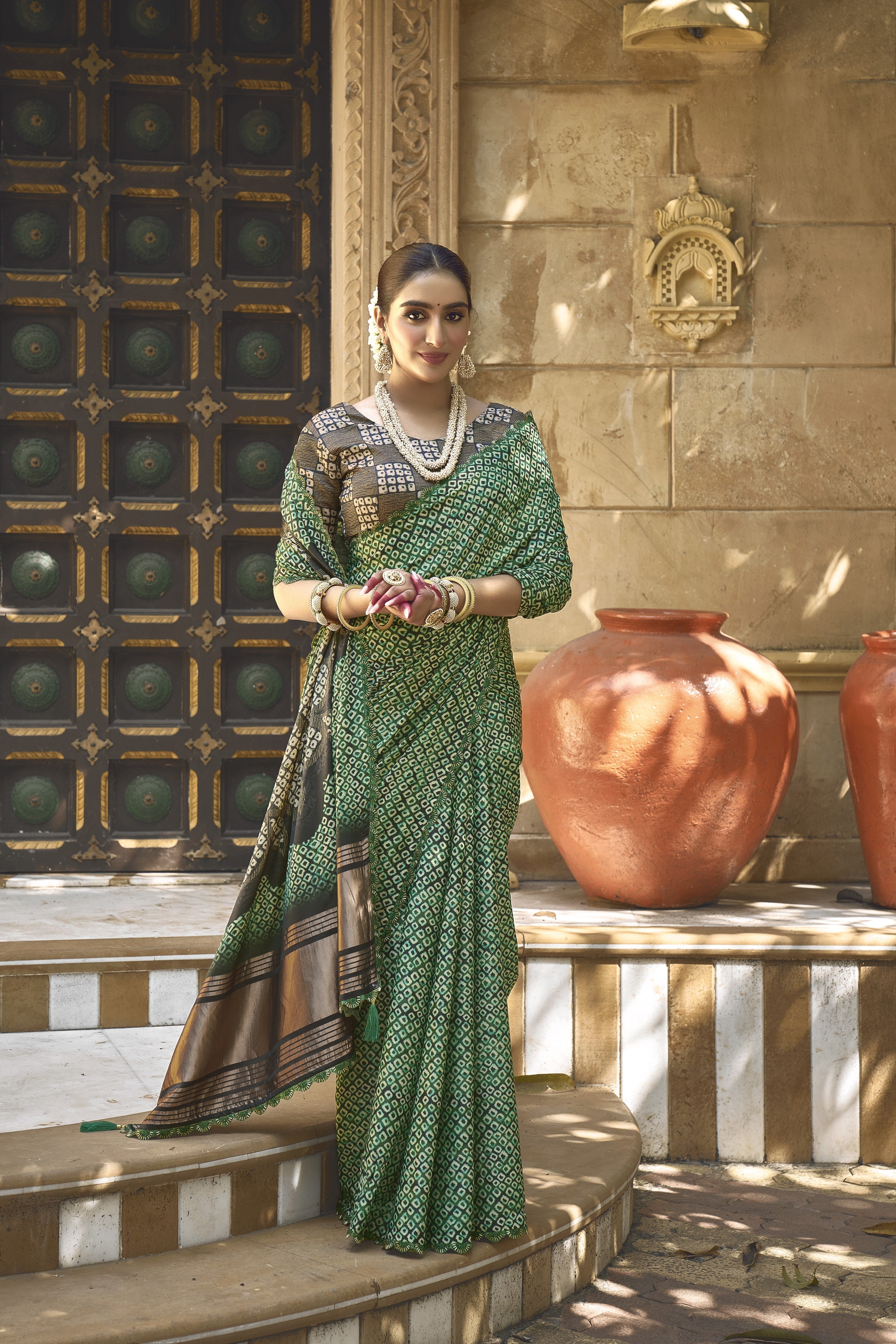 Green Embellished Pure Gajji Silk Saree