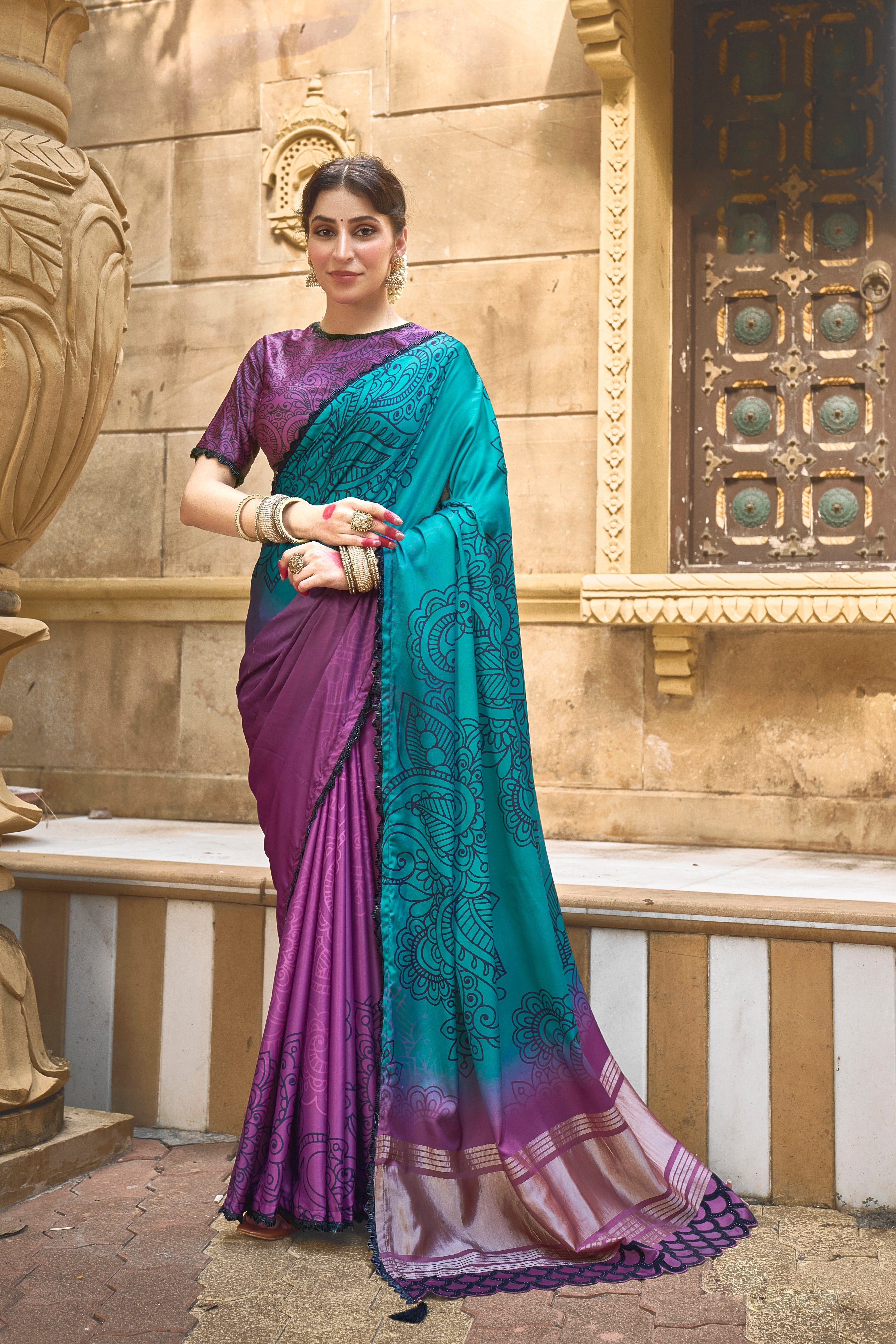 Purple Embellished Pure Gajji Silk Saree