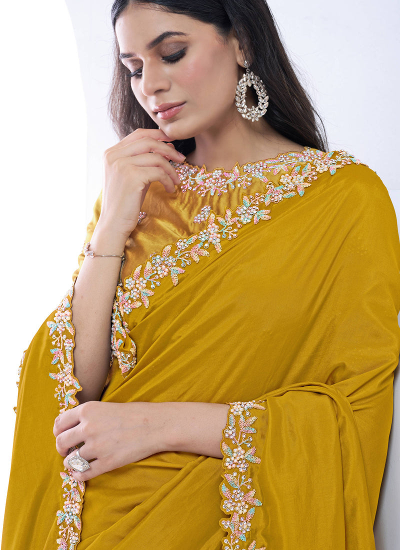 Mustard Luxe Embellished Crepe Silk Saree