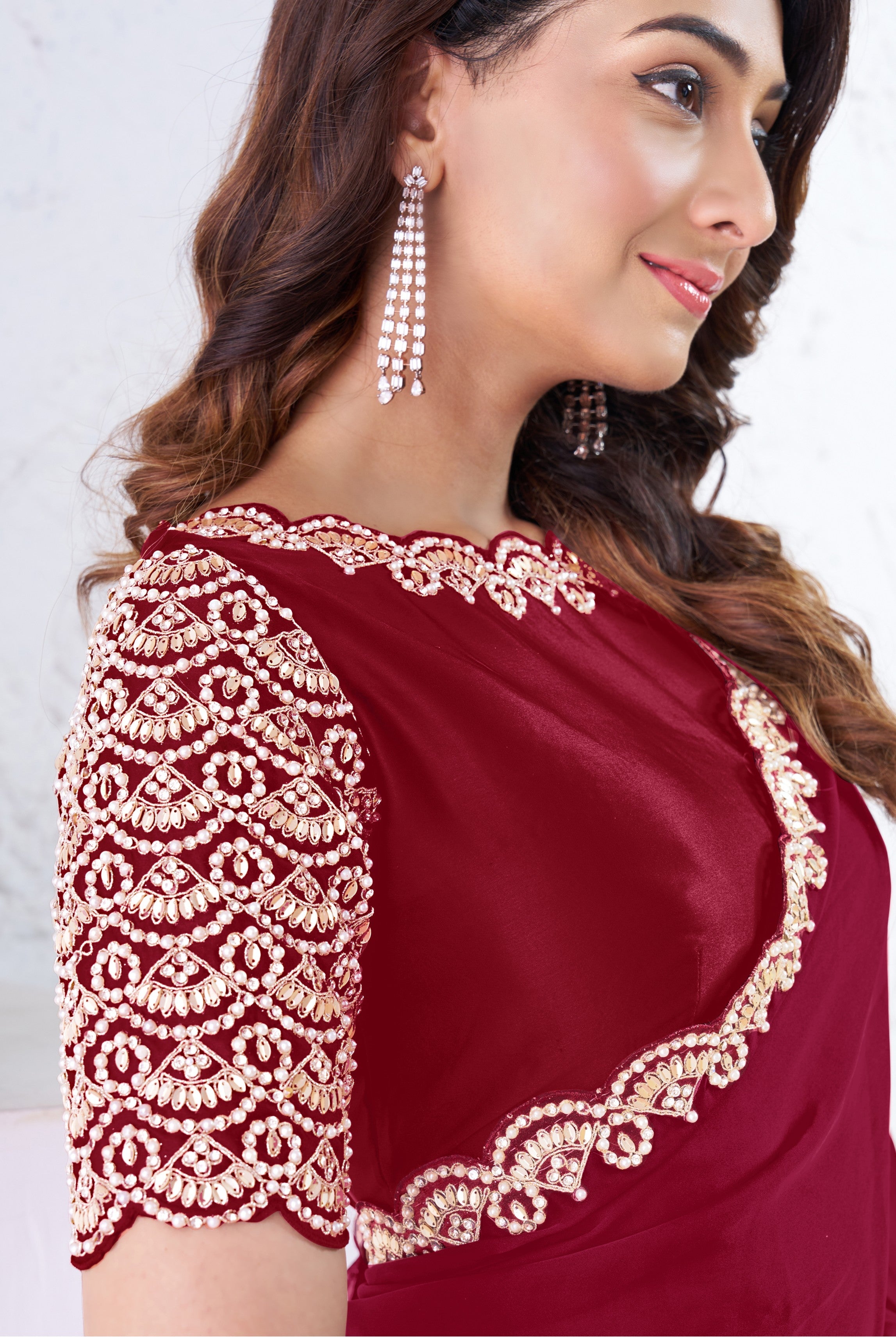 Red Embellished Pure Crepe Silk Saree