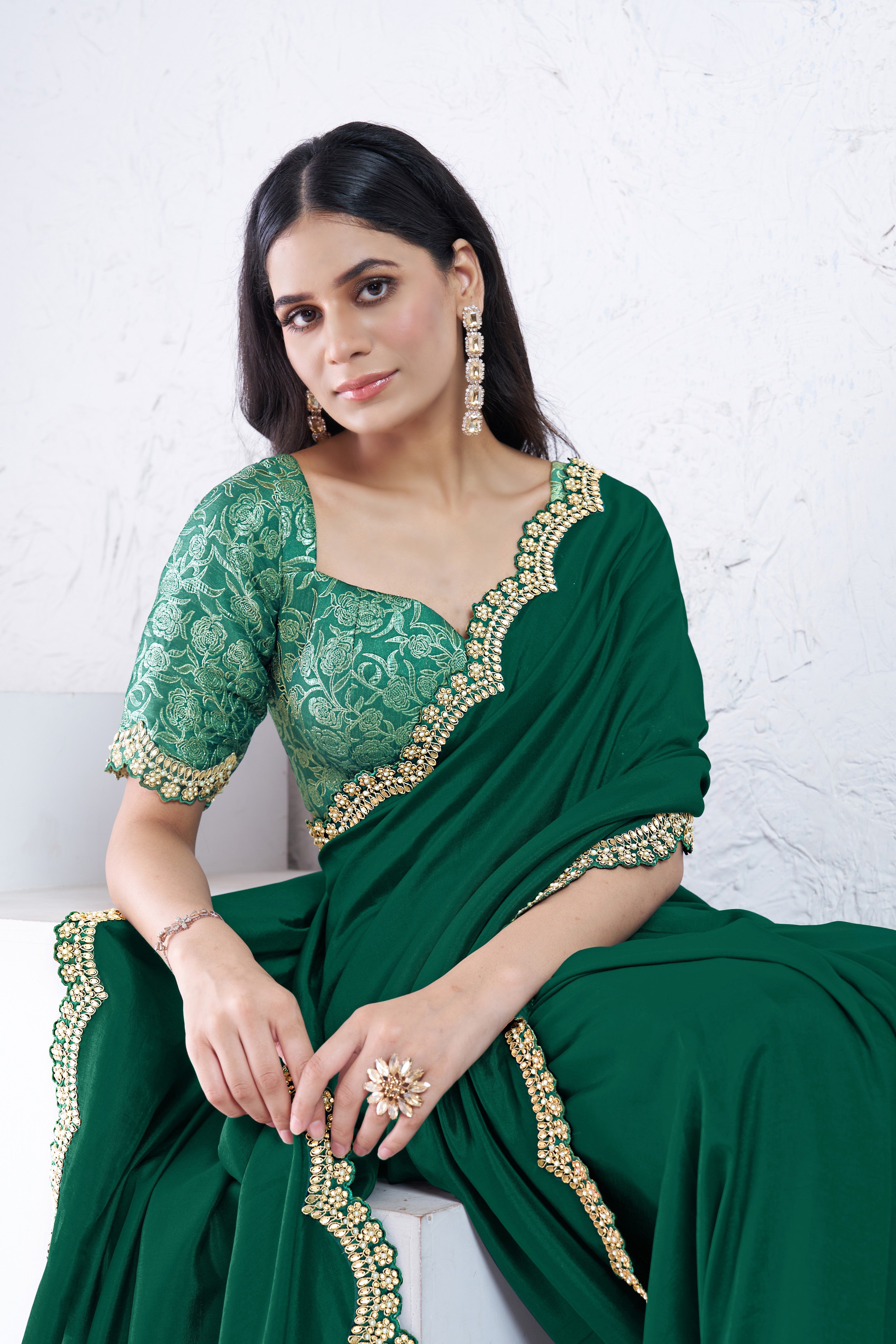 Green Embellished Pure Crepe Silk Saree
