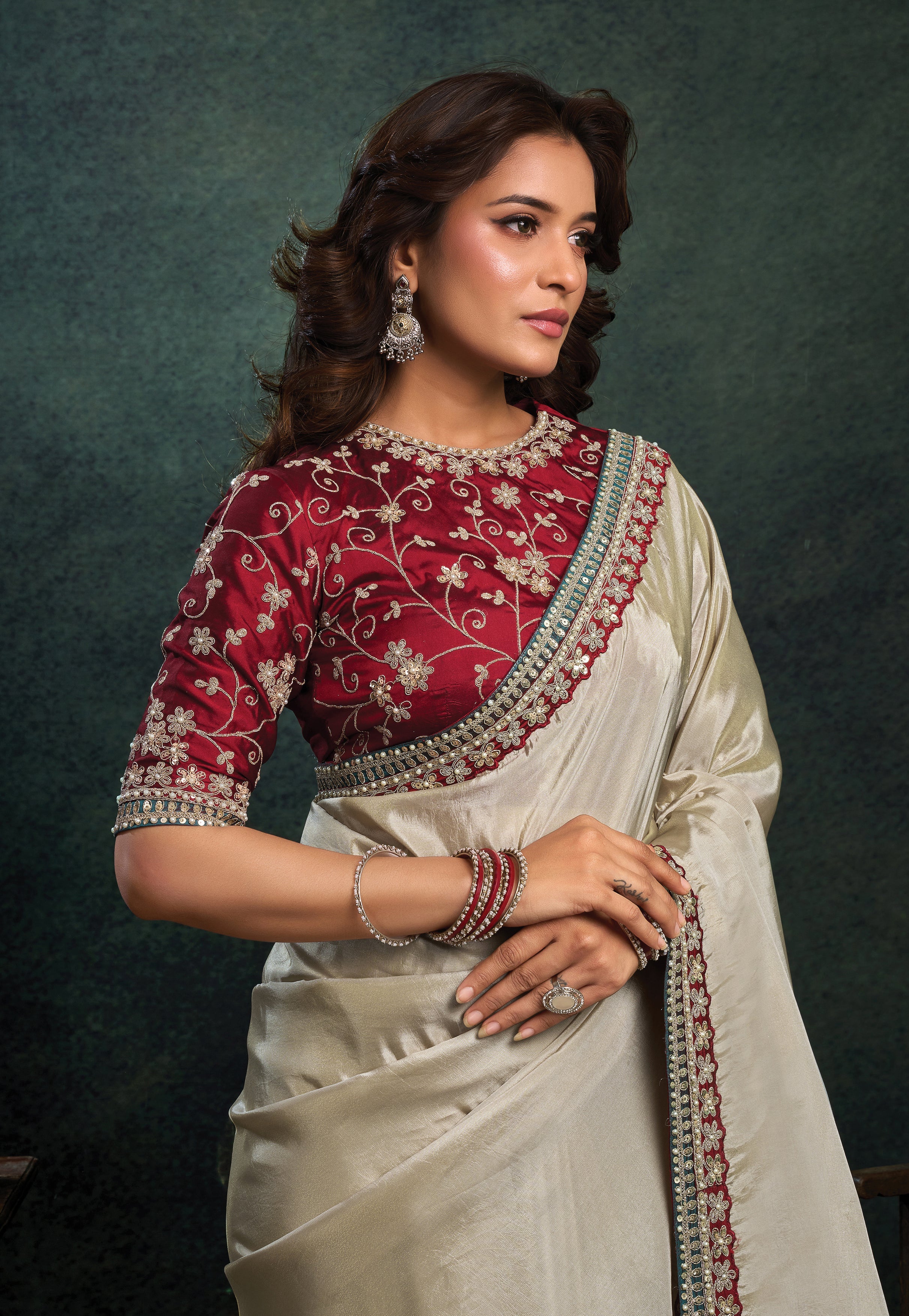 Ivory Gold Embellished Uppada Silk Saree