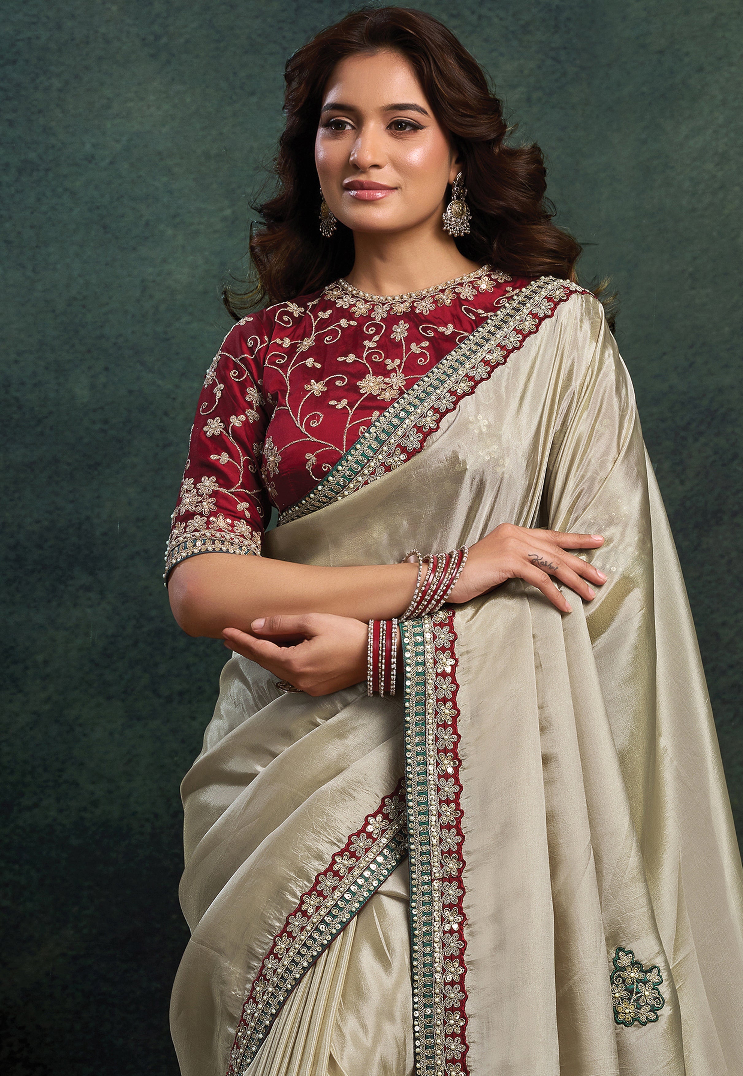 Ivory Gold Embellished Uppada Silk Saree