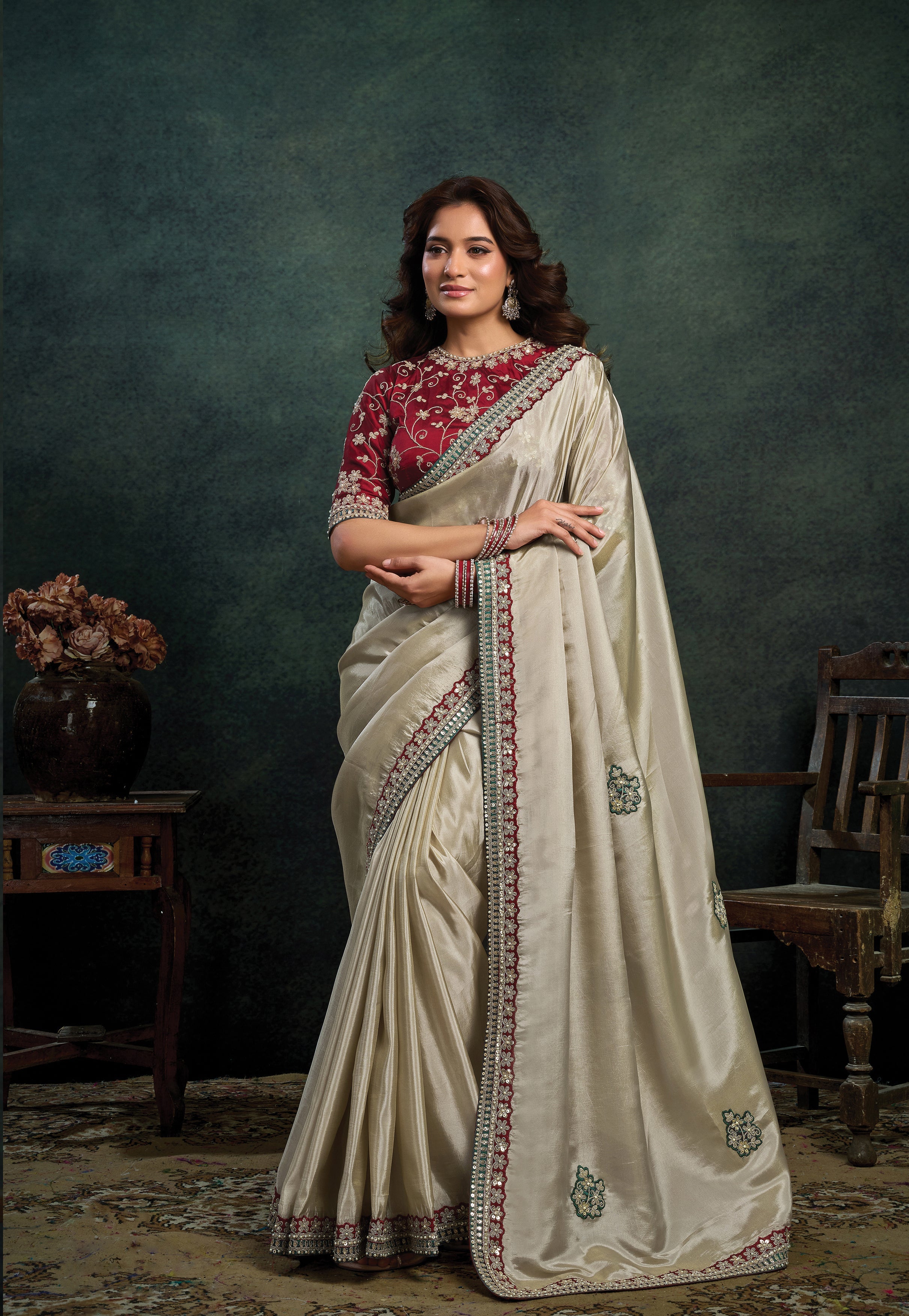 Ivory Gold Embellished Uppada Silk Saree