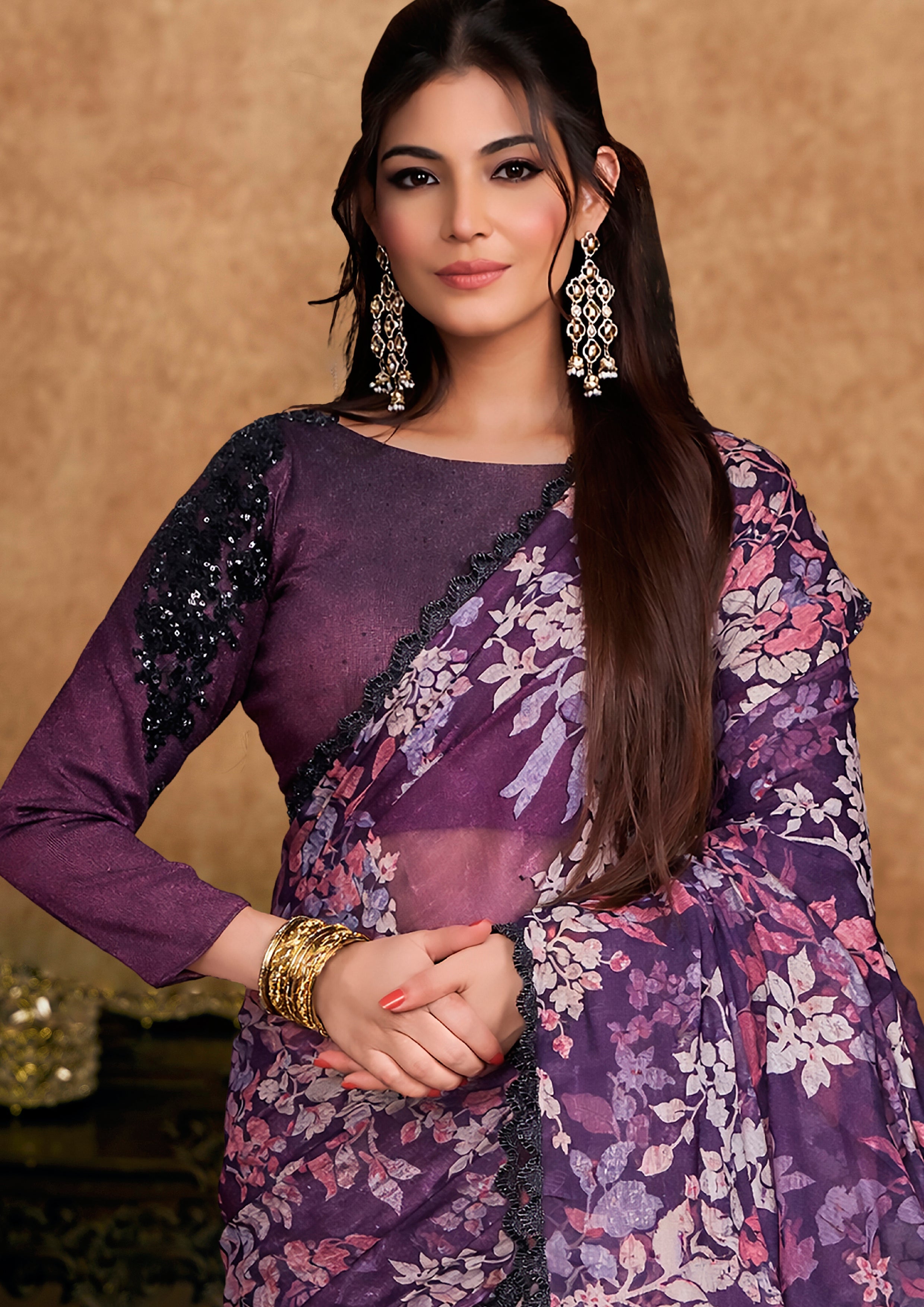 Deep Plum Embellished Premium Silk Saree