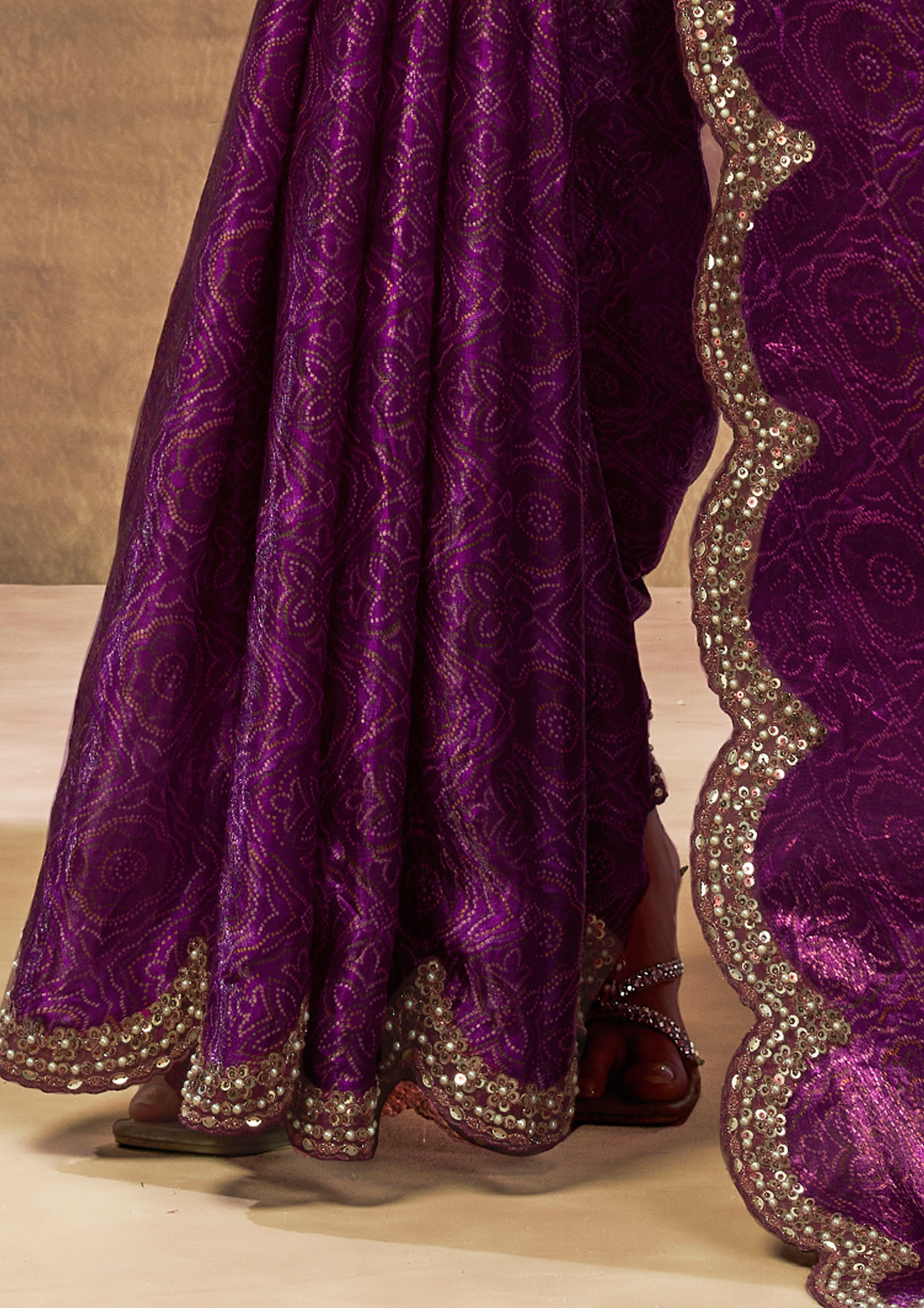 Royal Plum Embellished Satin Silk Saree