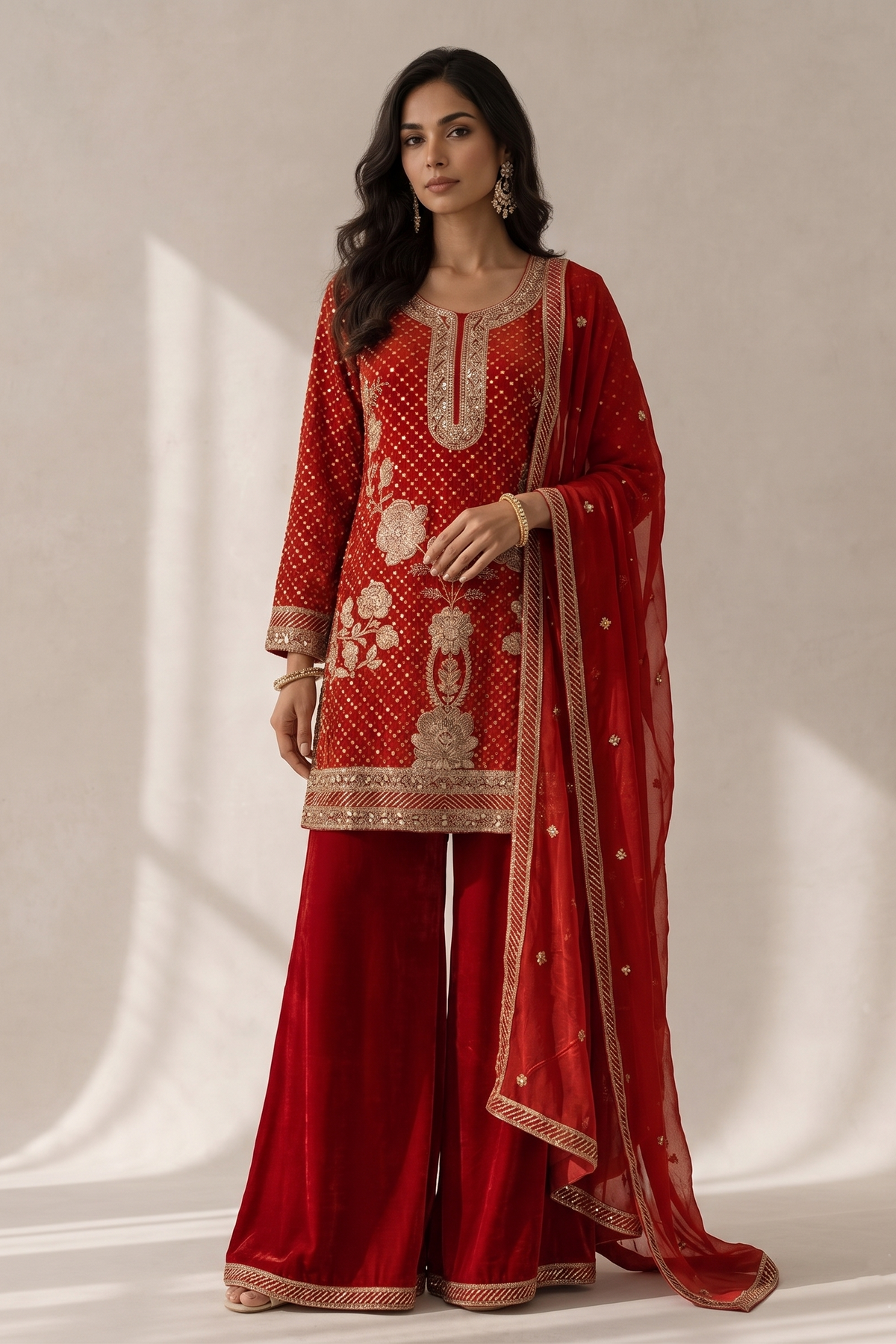 Vibrant Burnt Orange Embellished Georgette Silk Palazzo Set