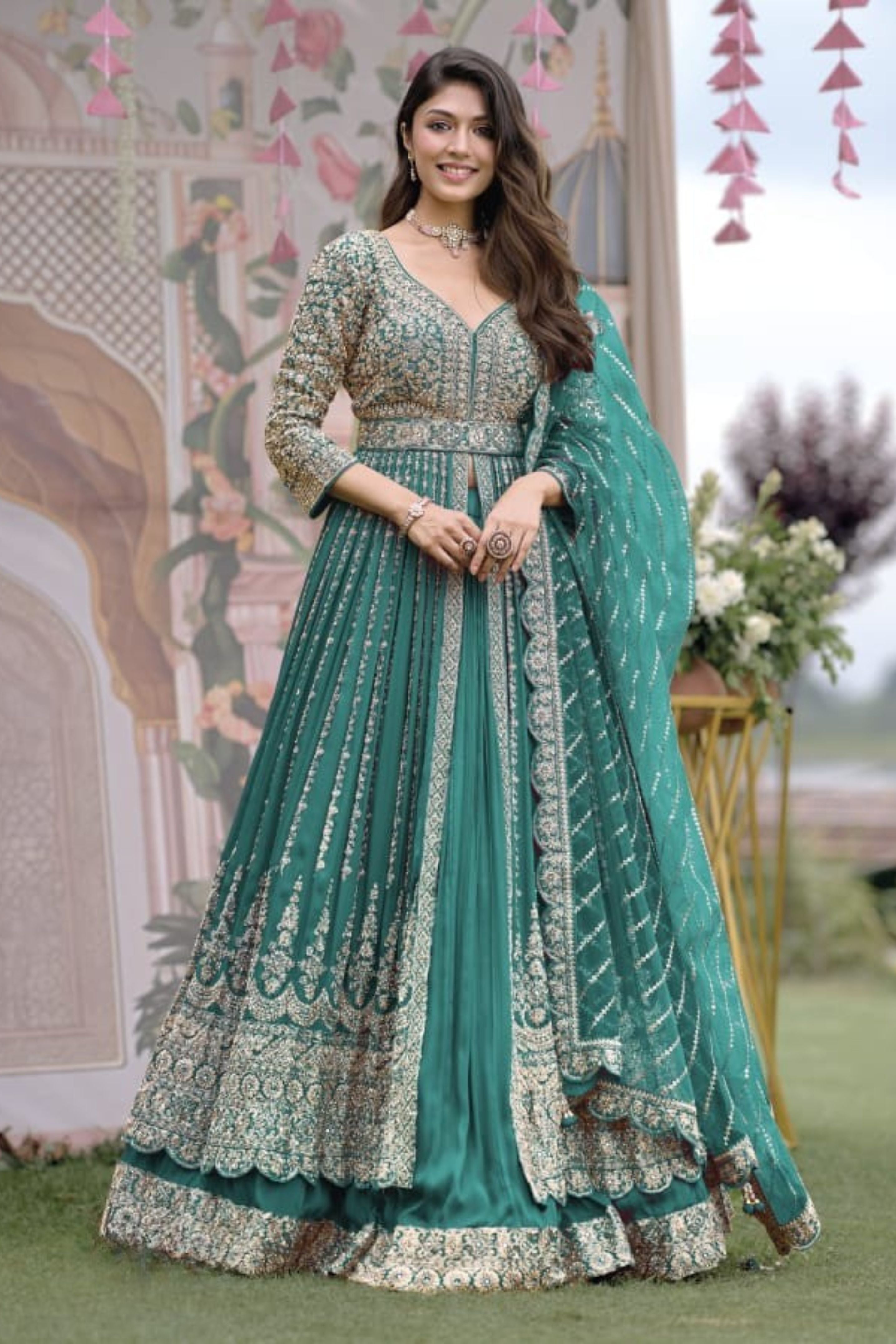 Teal Green Embellished Anarkali Set
