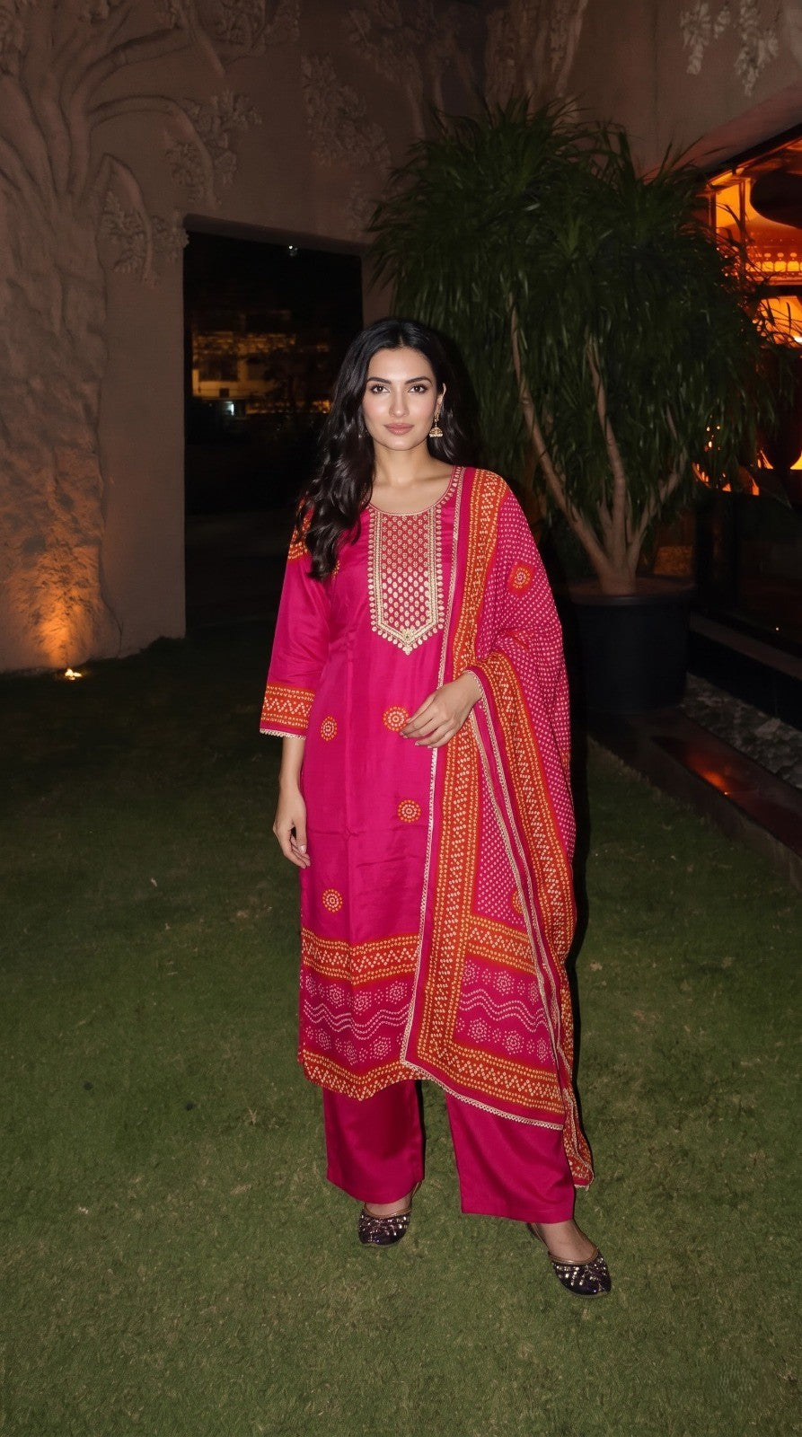 Rani Pink Embellished Crepe Silk Palazzo Set