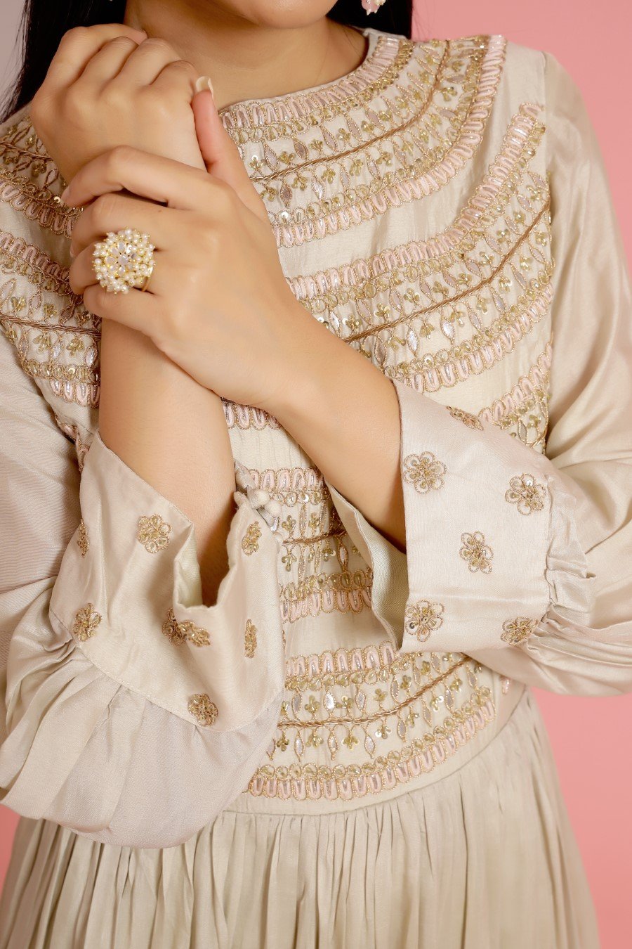 Powder Green Hand Embroidered Anarkali Set