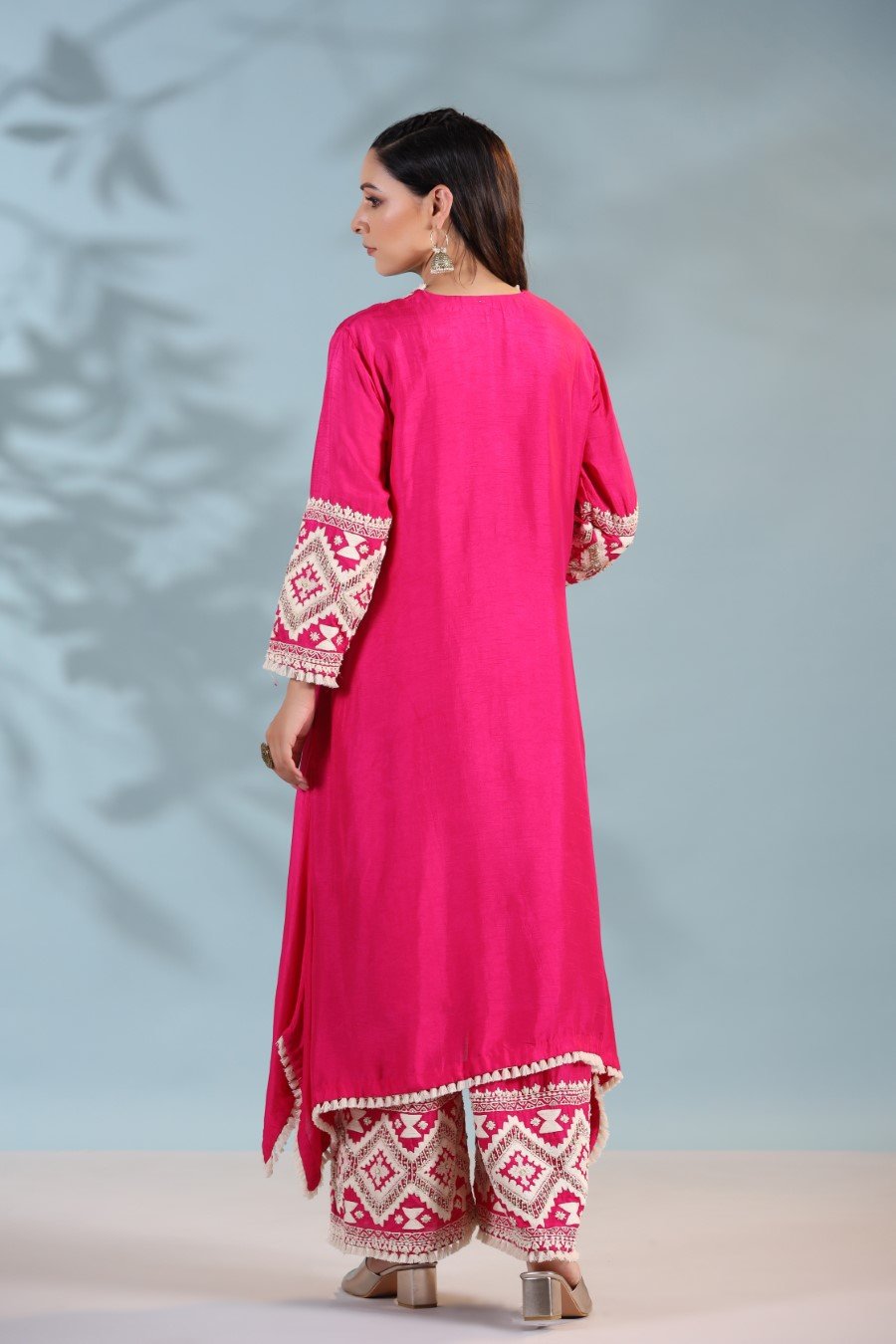 Hot Pink Kashmiri Embroidered Kurta with Palazzo