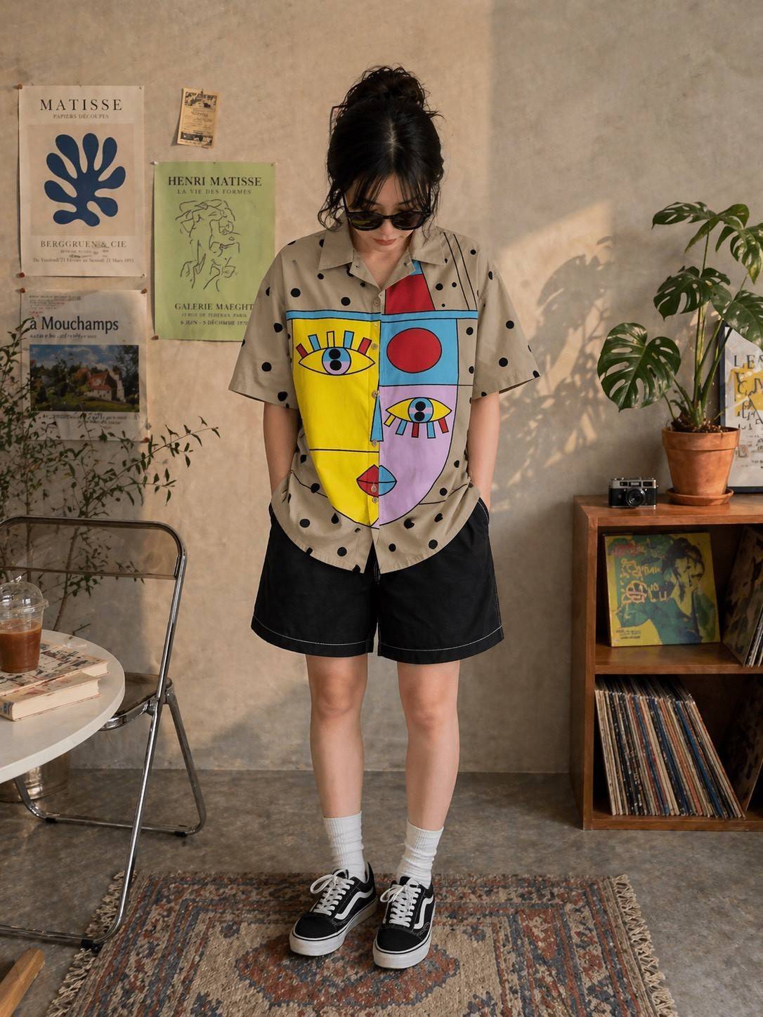 Warm Sand Abstract Face Print Cotton Shirt