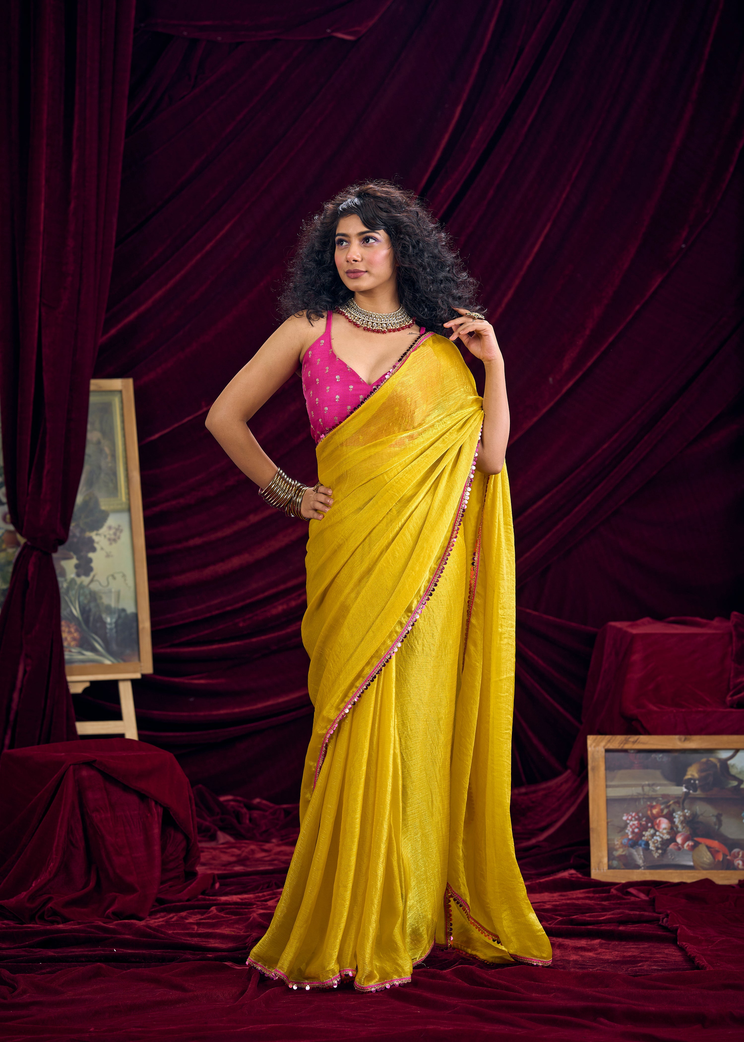 Canary Yellow Embellished Premium Silk Saree