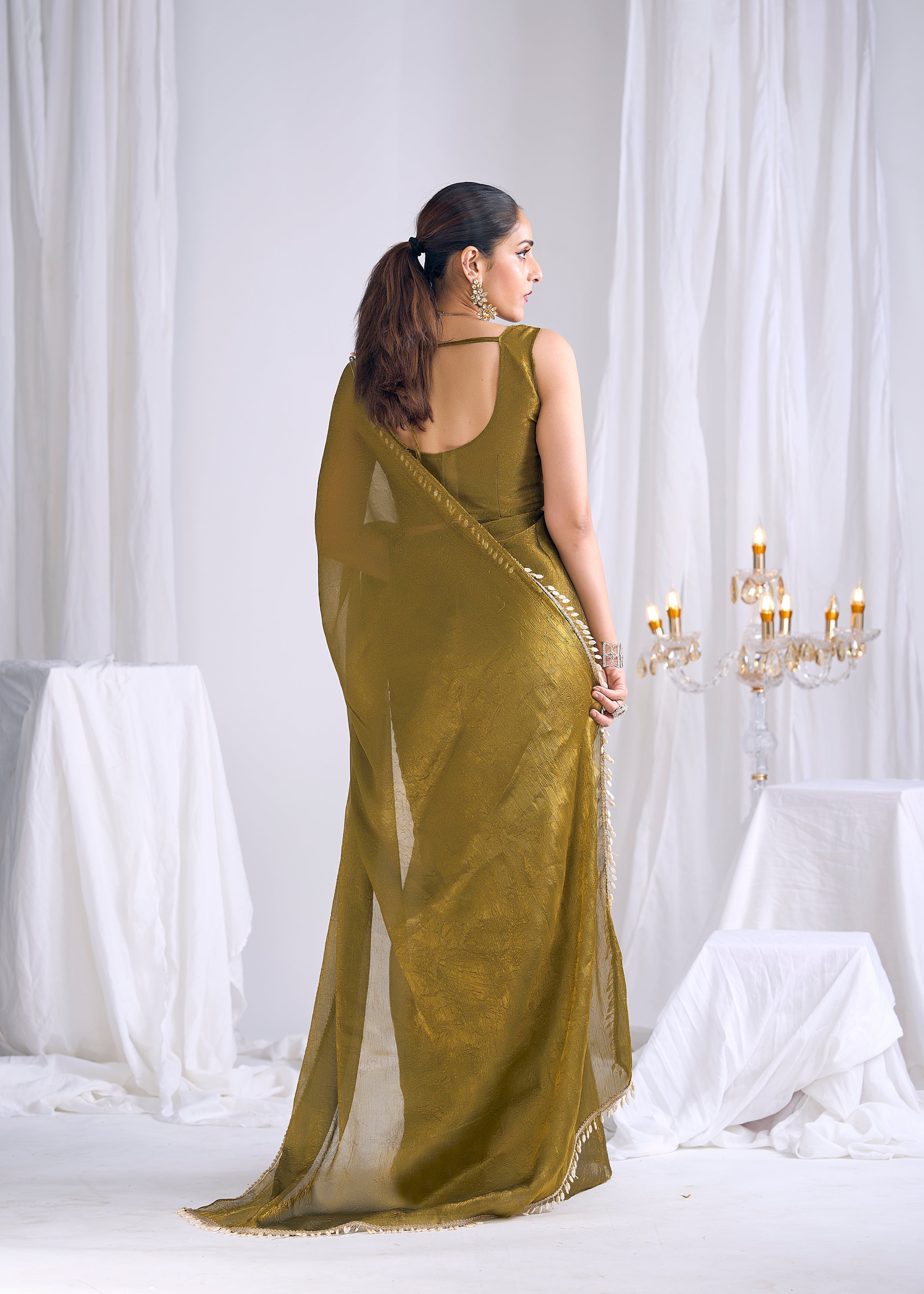 Olive Gold Embellished Premium Silk Saree