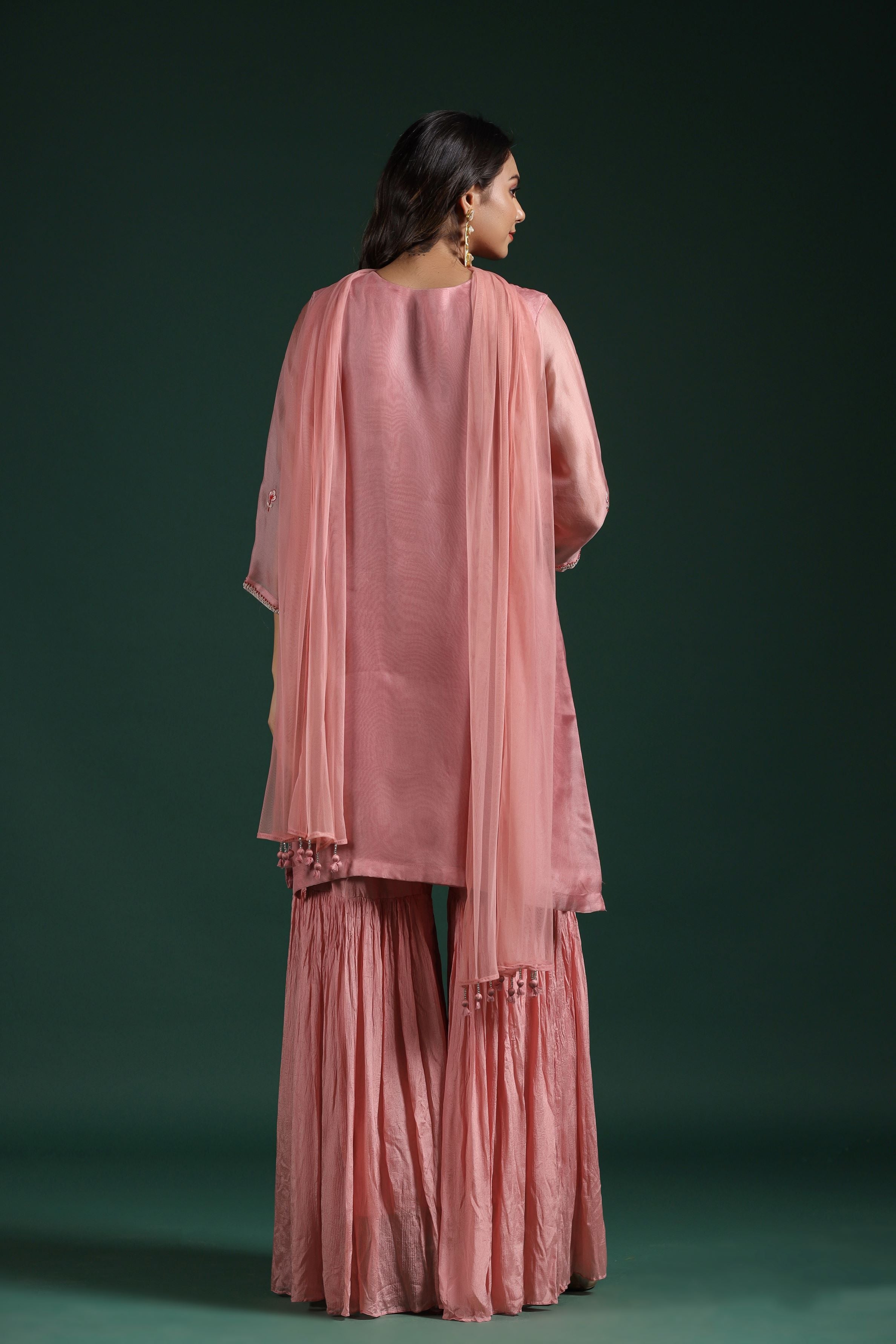 Pale Pink Embellished Premium Organza Silk Sharara Set