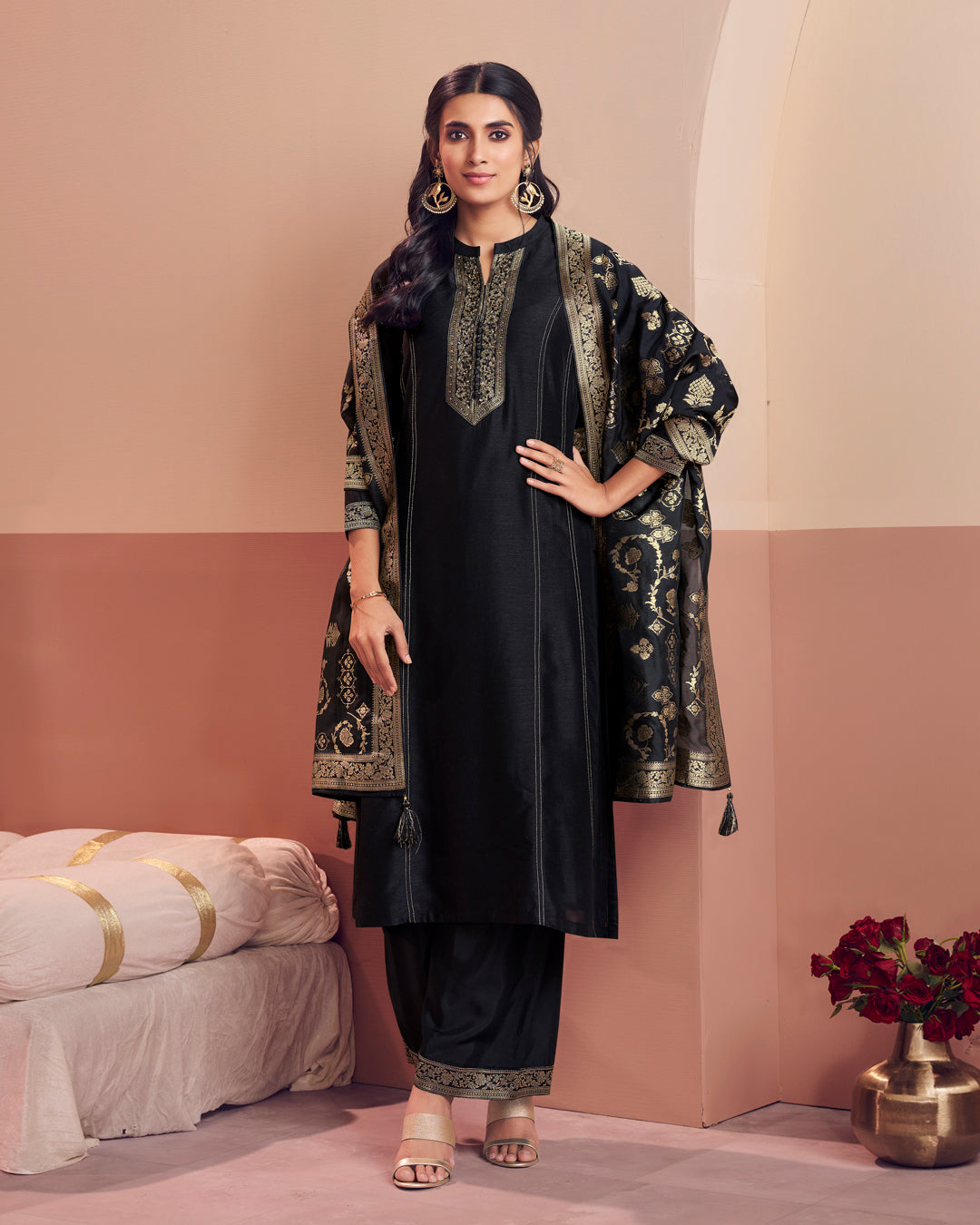 Noir Royale Embellished Vichitra Silk Pant Set