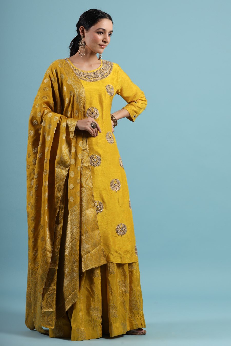Bright Yellow Gota Patti Kurta & Skirt Set