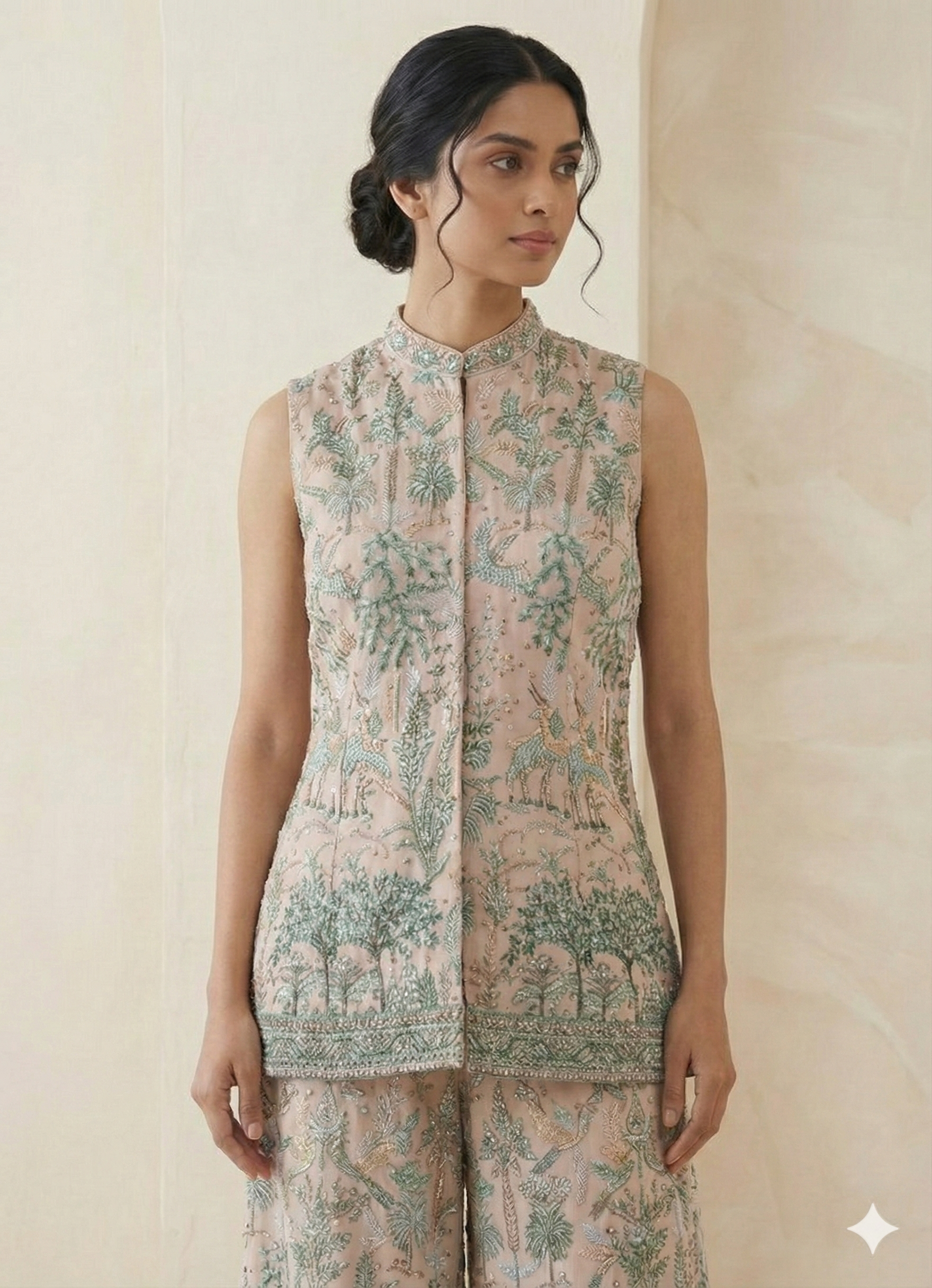 Soft Pink Embellished Tissue Silk Palazzo Set