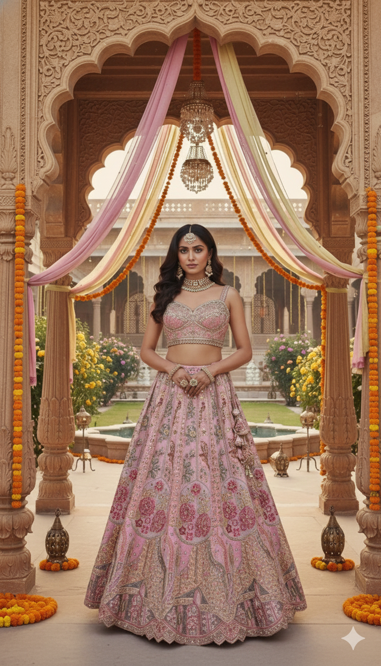 Blush Pink Embroidered Premium Silk Lehenga Set