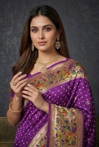 Royal Purple Bandhej Printed Premium Silk Saree