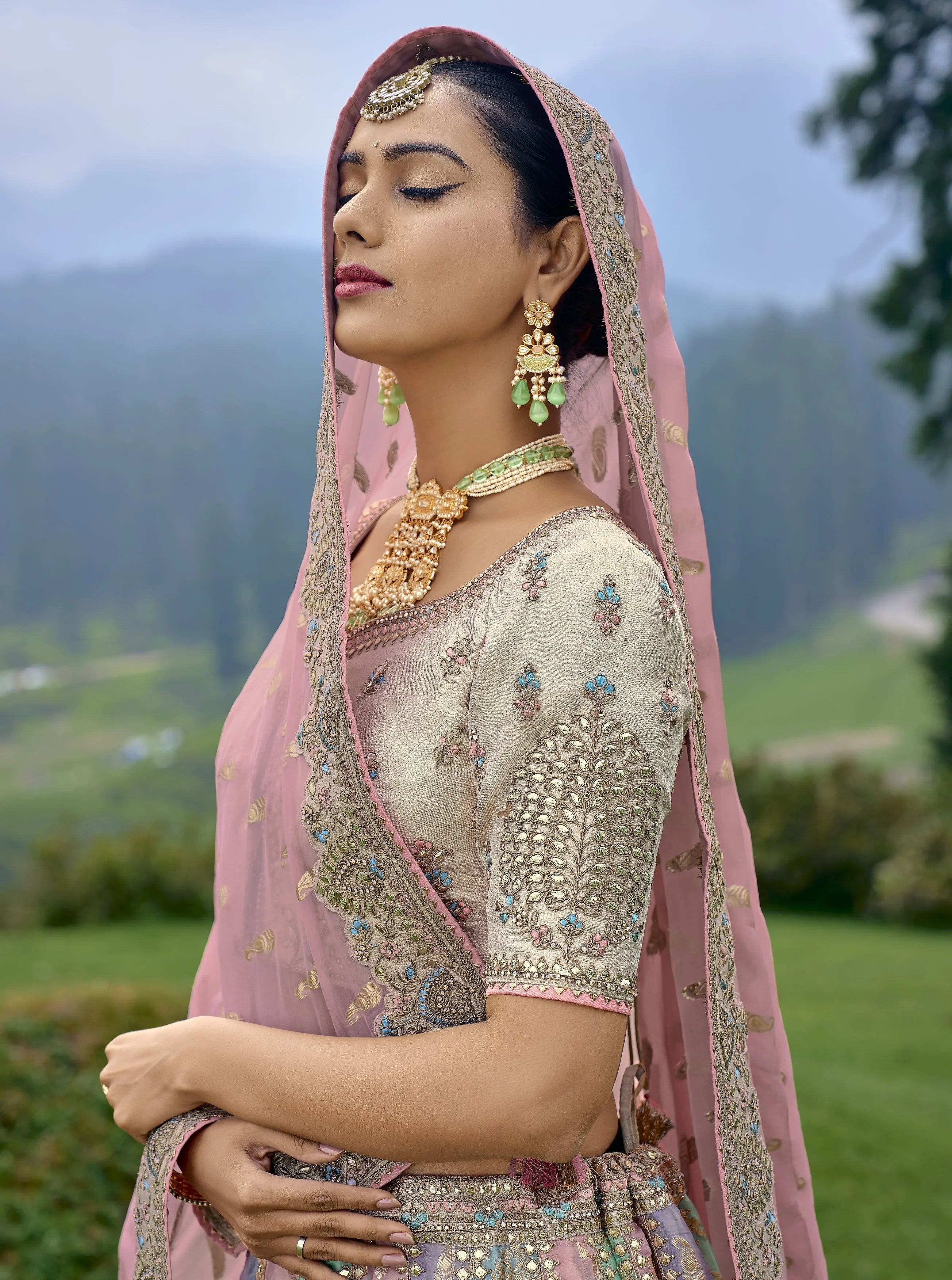 Multi-Colored Handwork Premium Organza Silk Lehenga Set