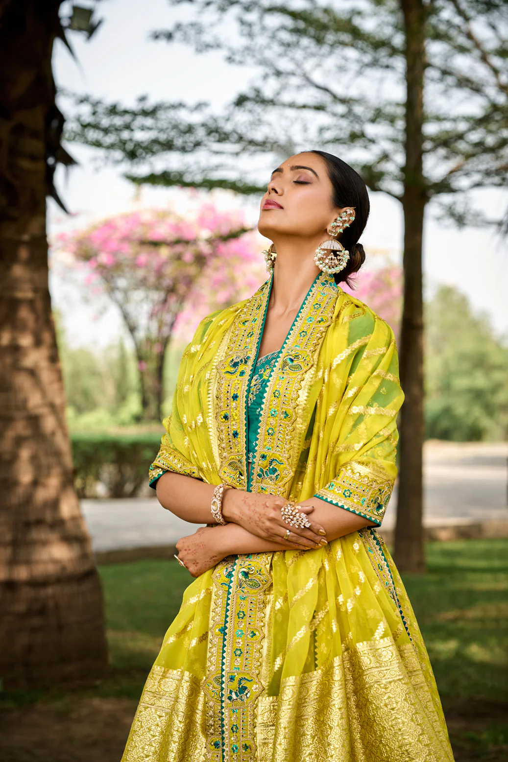 Lemon Yellow Handwork Premium Organza Silk Lehenga Set