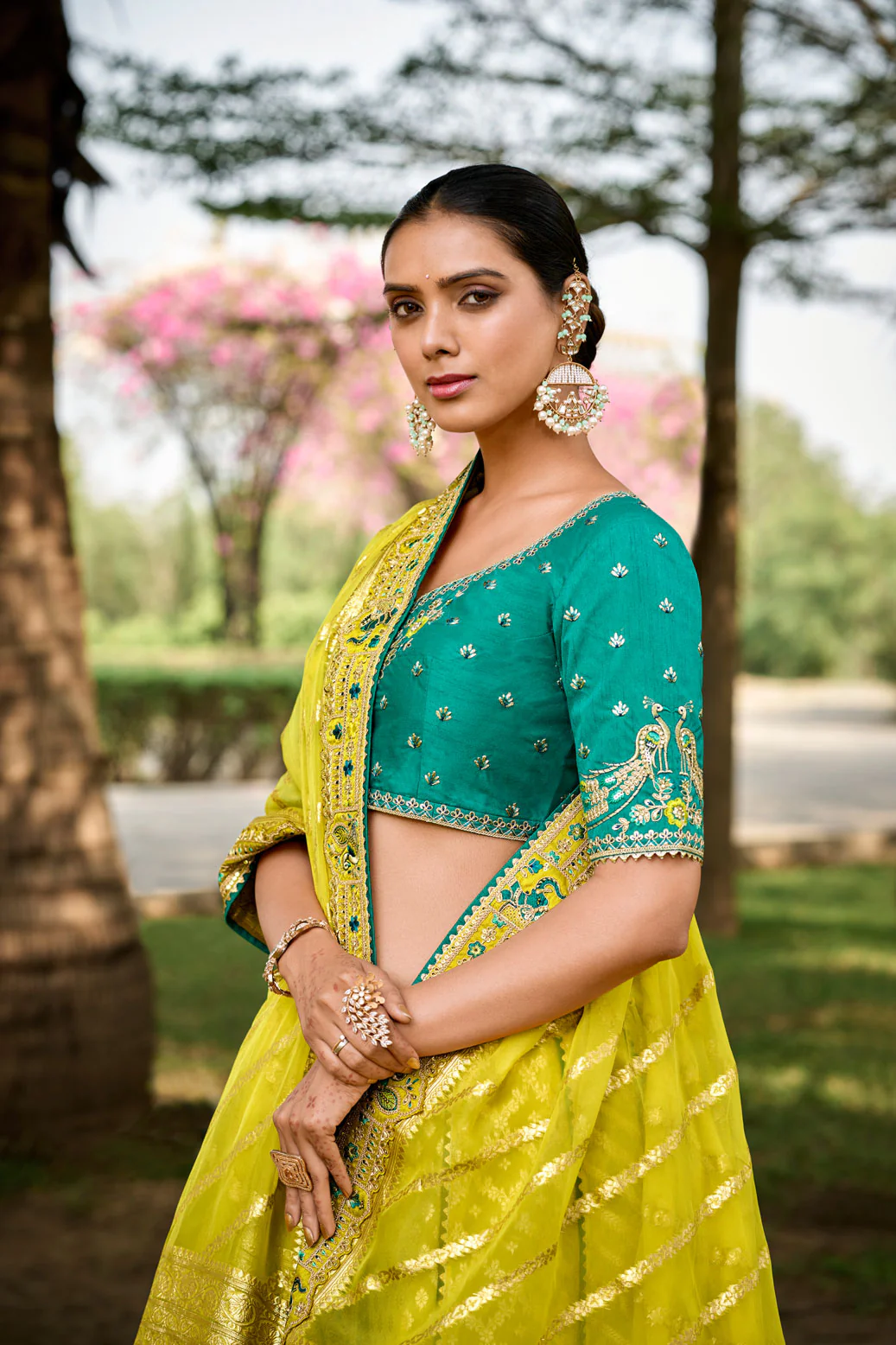 Lemon Yellow Handwork Premium Organza Silk Lehenga Set