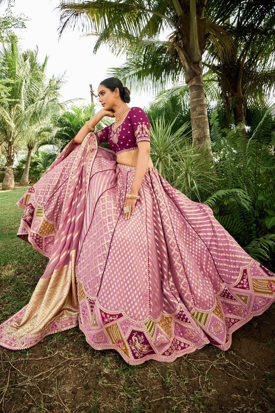 Onion Pink Handwork Premium Organza Silk Lehenga Set