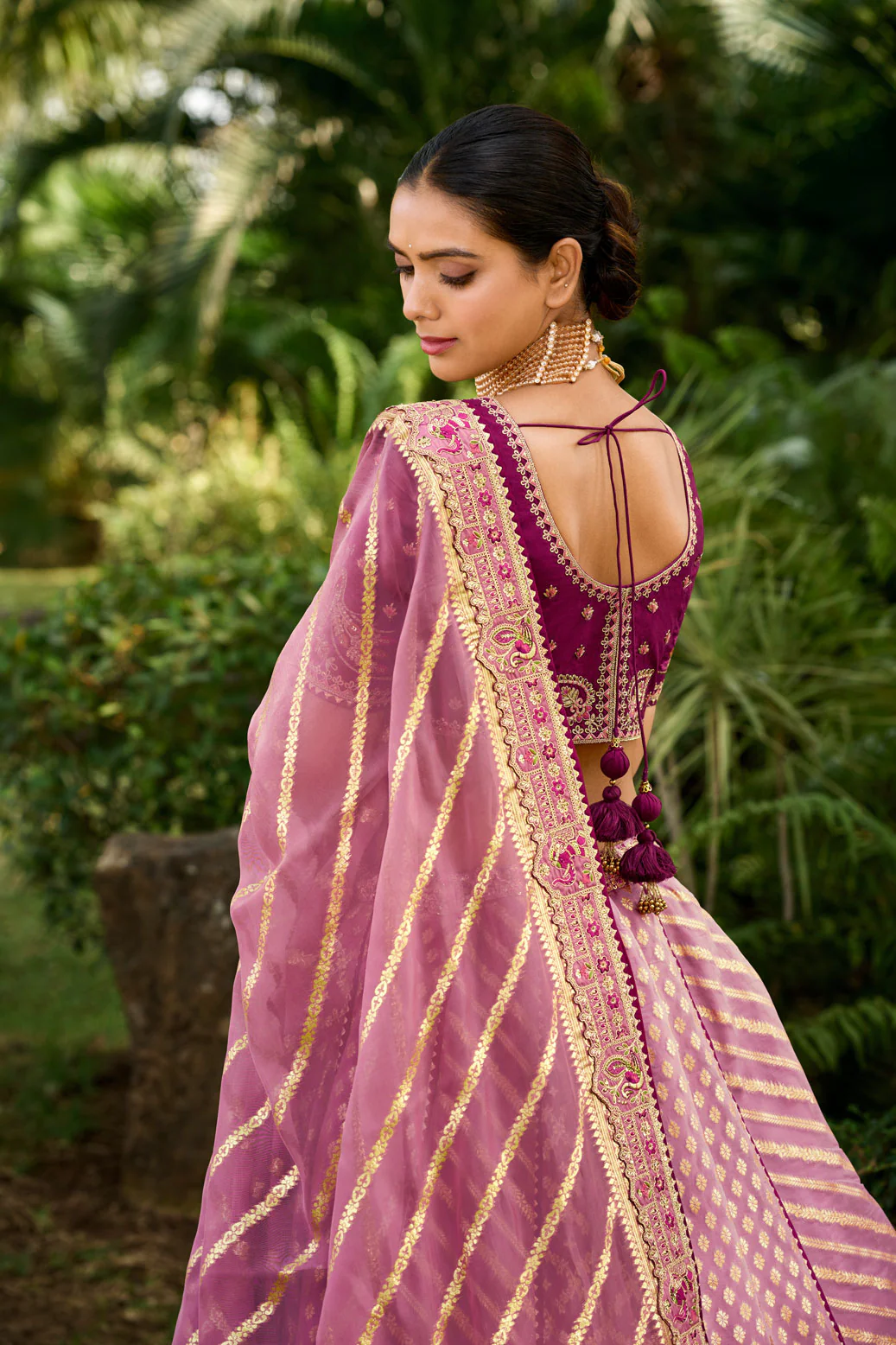 Onion Pink Handwork Premium Organza Silk Lehenga Set