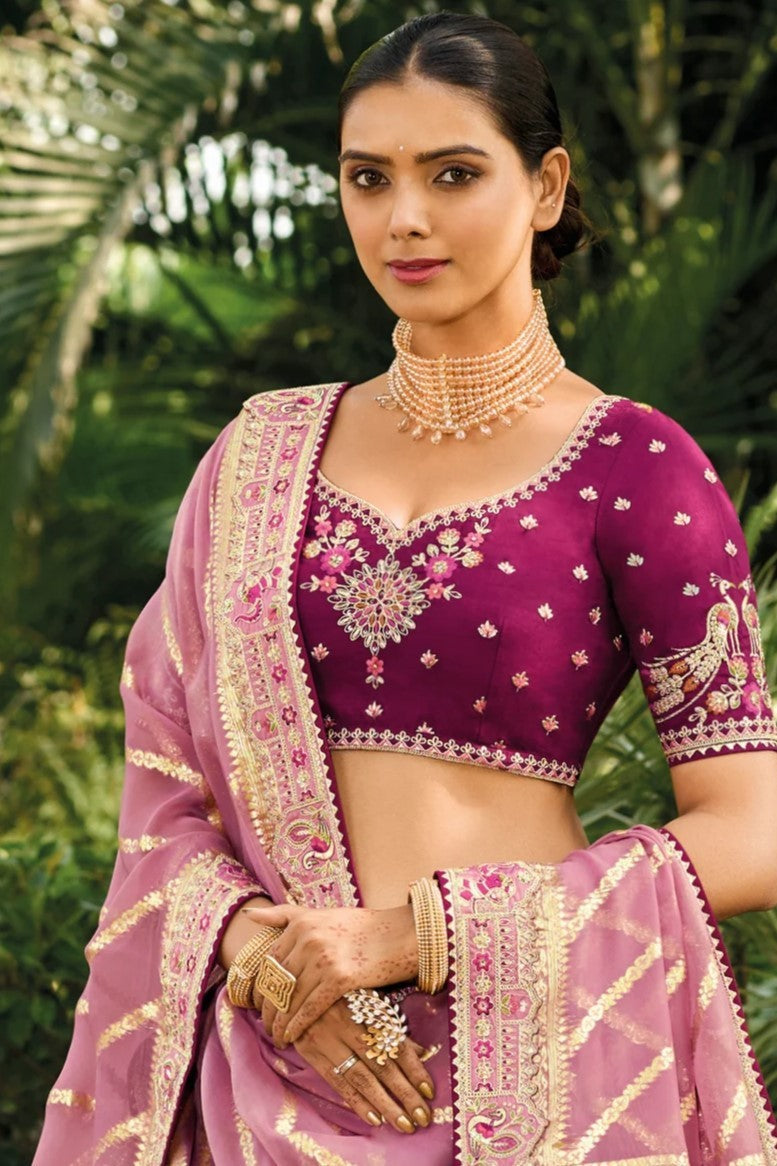 Onion Pink Handwork Premium Organza Silk Lehenga Set