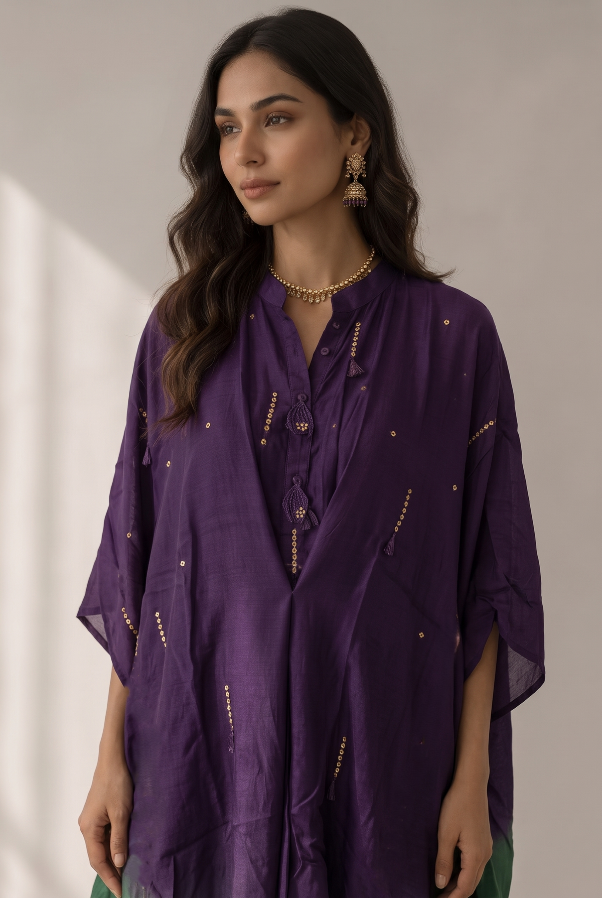 Ombre Violet Embellished Crepe Silk Palazzo Set