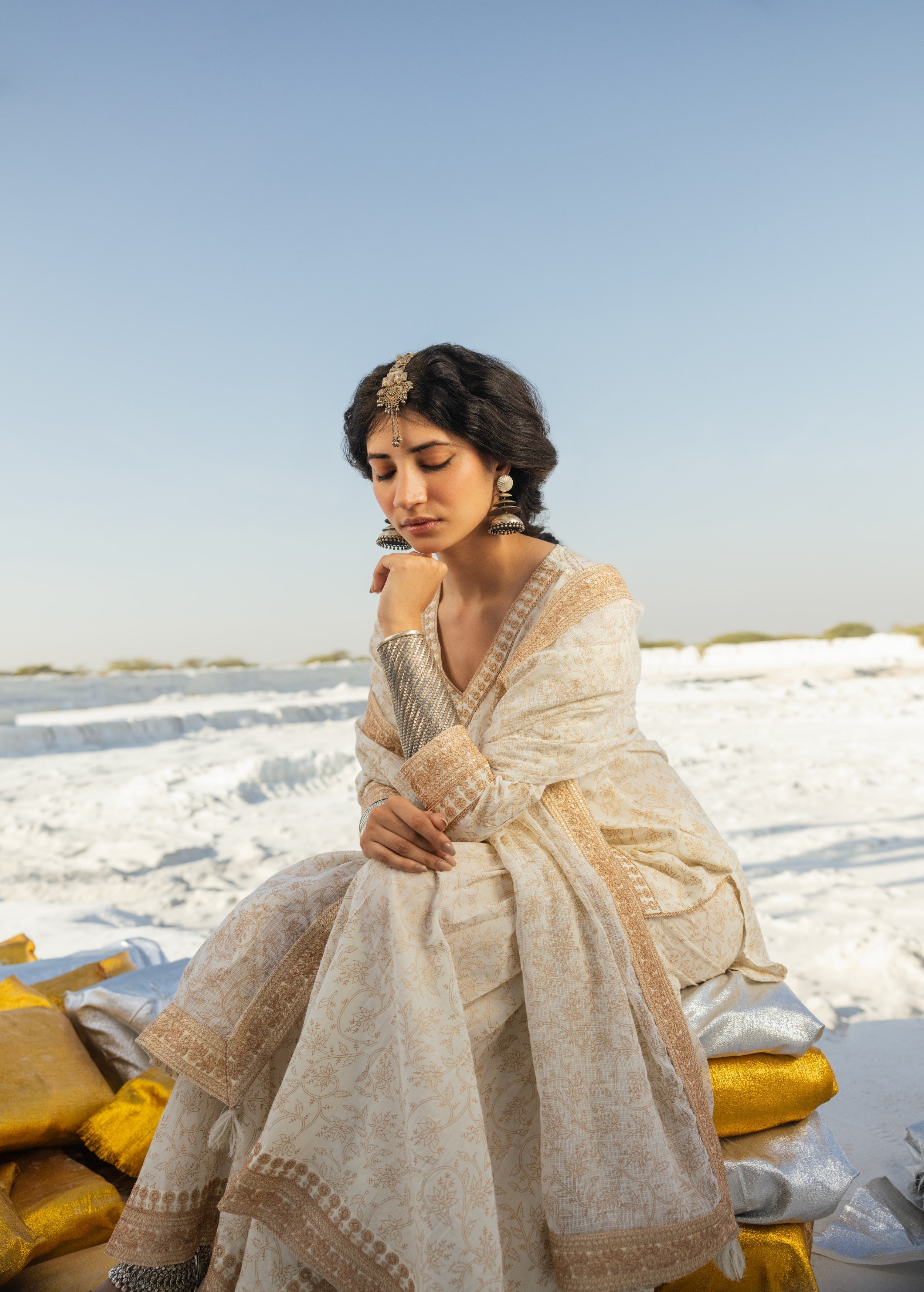 Cream Printed Organic Cotton Sharara Set