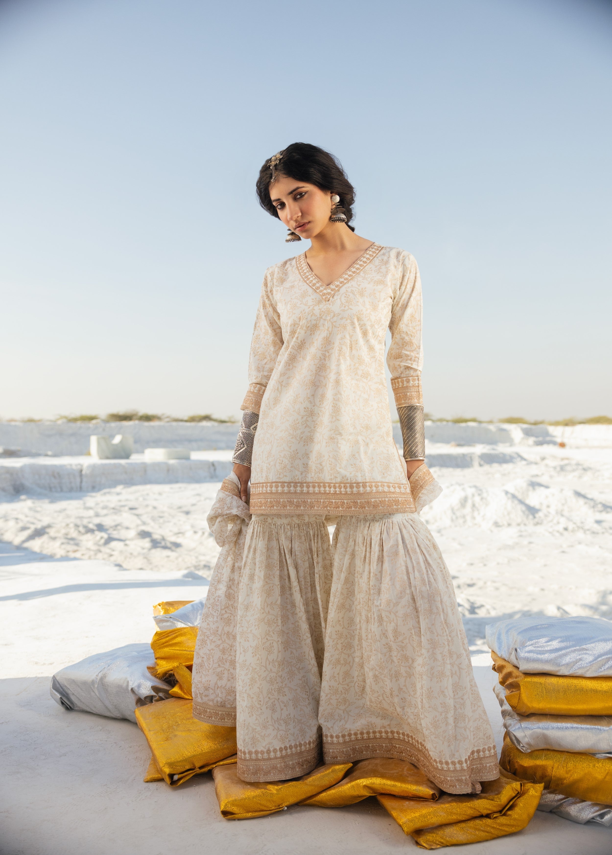 Cream Printed Organic Cotton Sharara Set