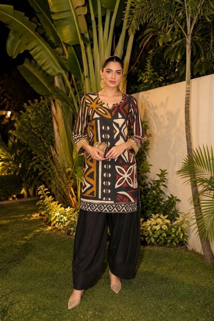 Abstract Noir Printed Crepe Silk Salwar Set
