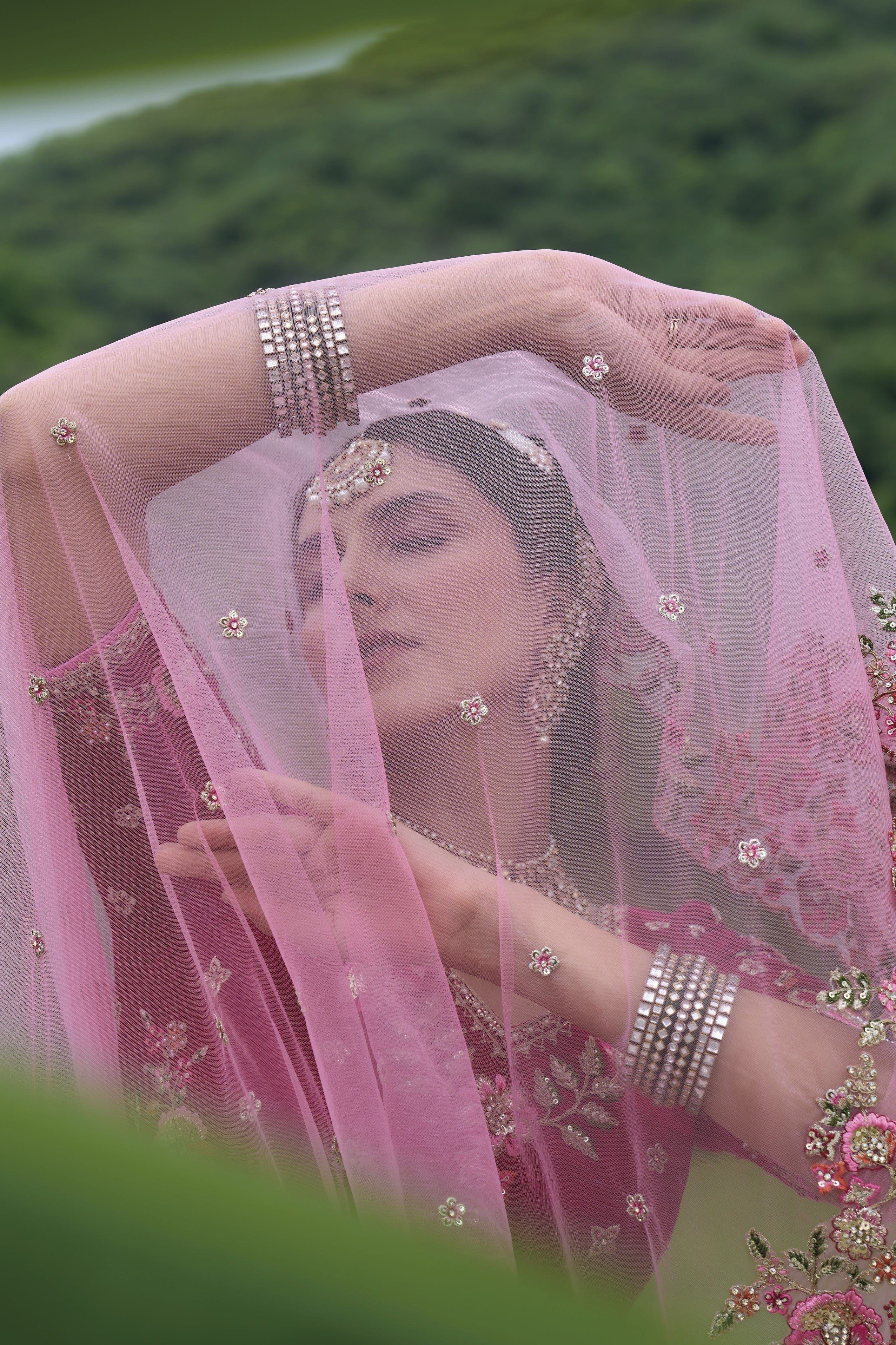 Pink Traditional Embroidered Silk Lehenga