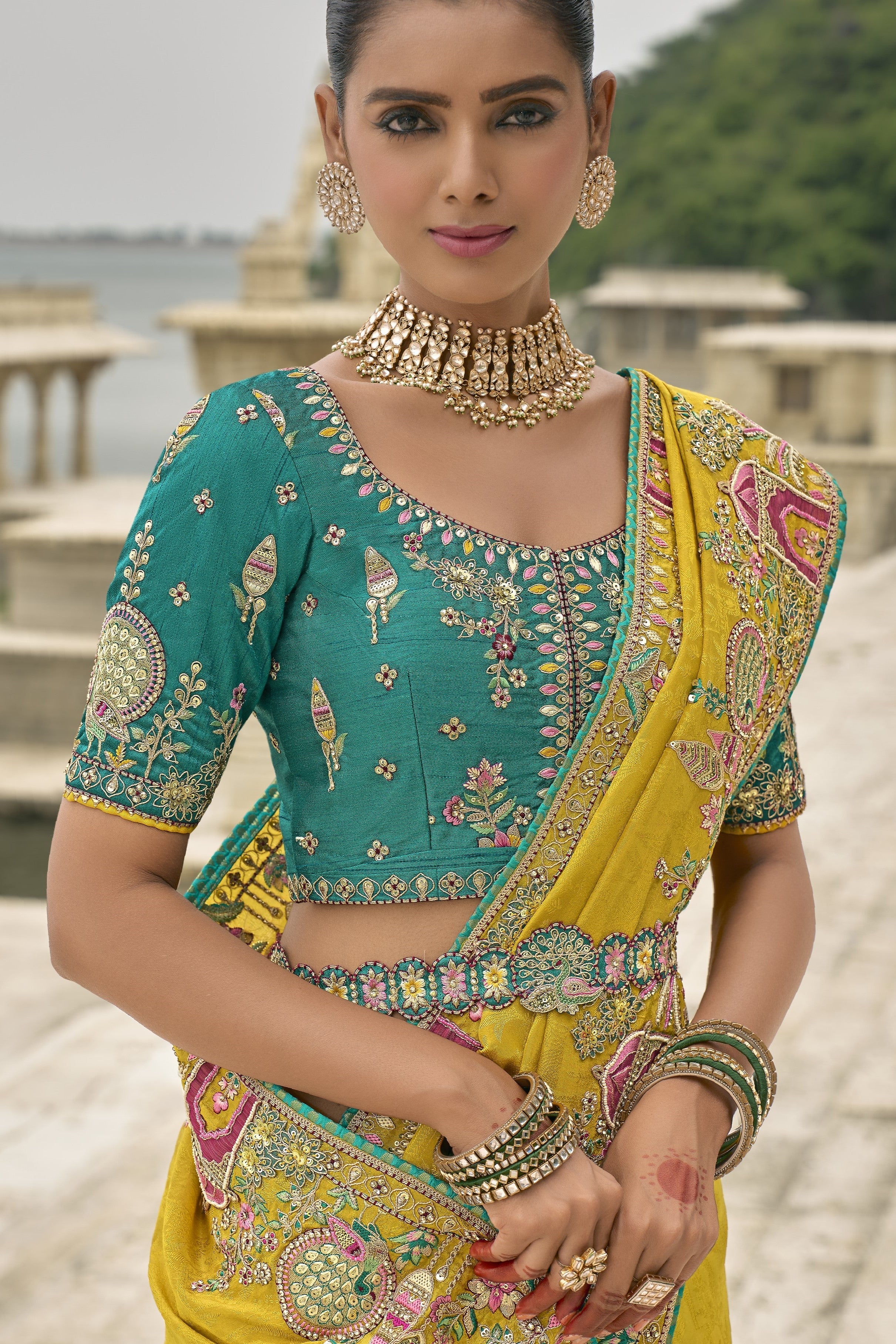 Festive Yellow Embroidered Pure Silk Saree