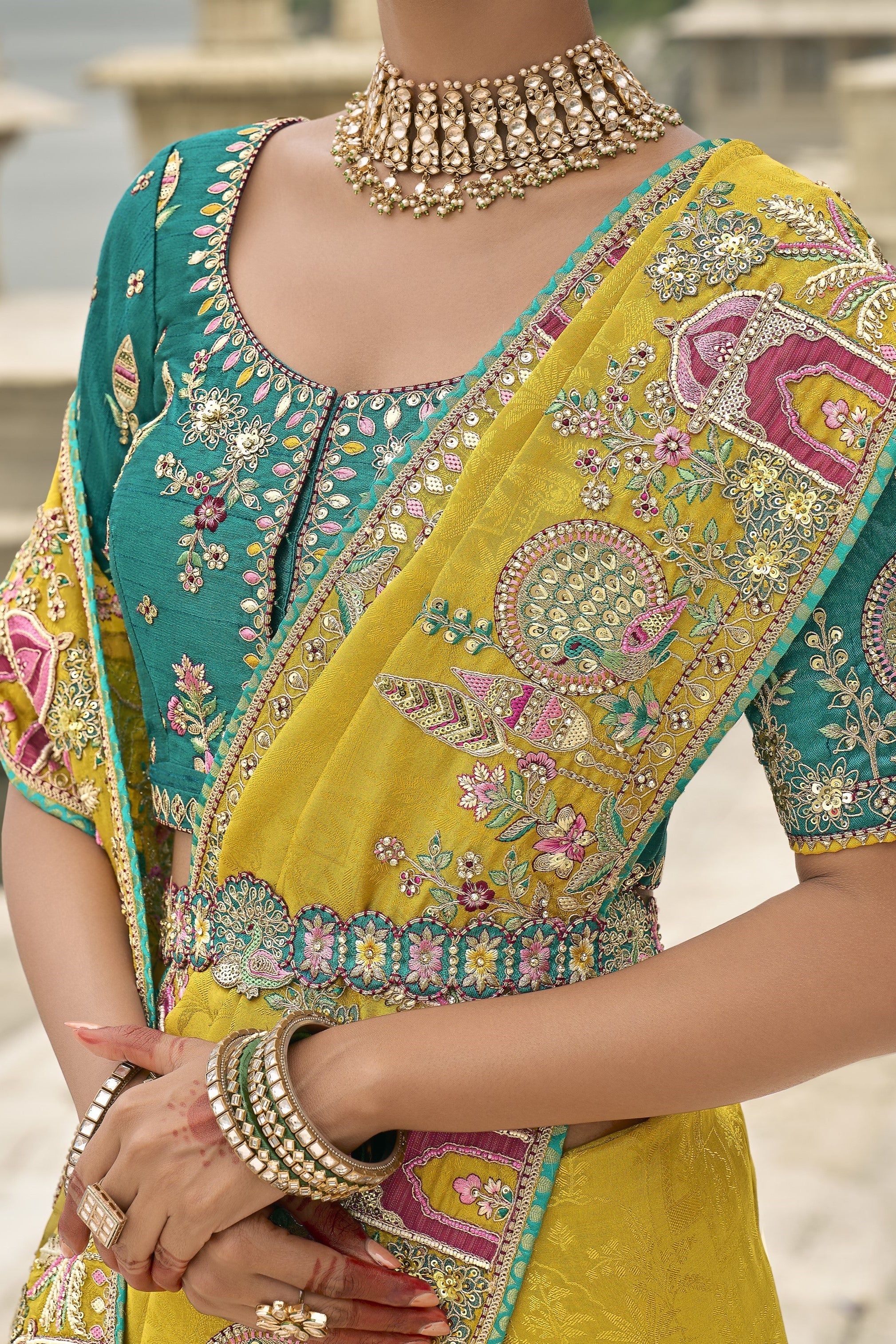 Festive Yellow Embroidered Pure Silk Saree