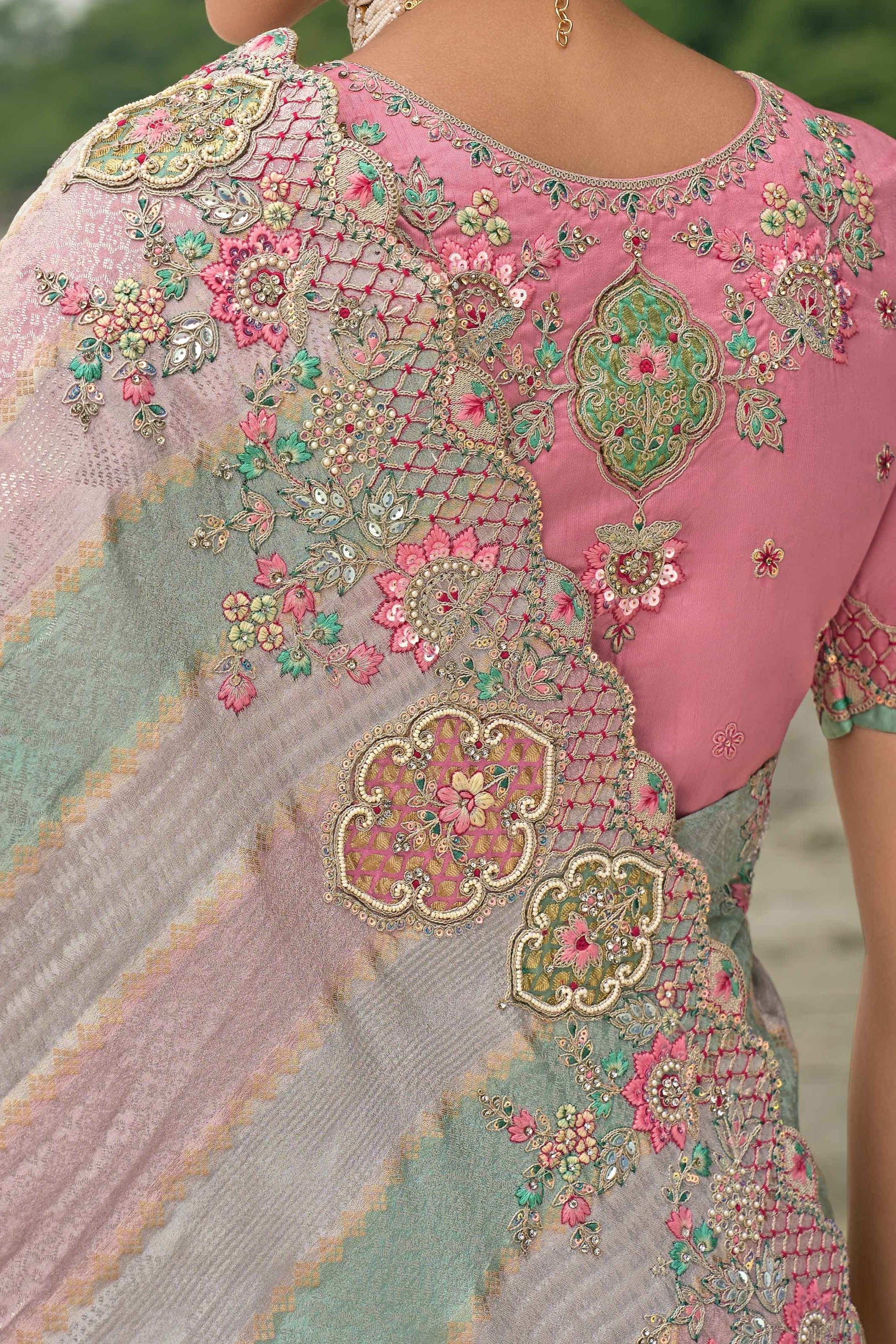 Multicolor Embroidered Pure Silk Saree