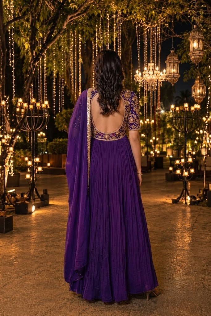 Deep Orchid Purple Embellished Georgette Silk Anarkali Set