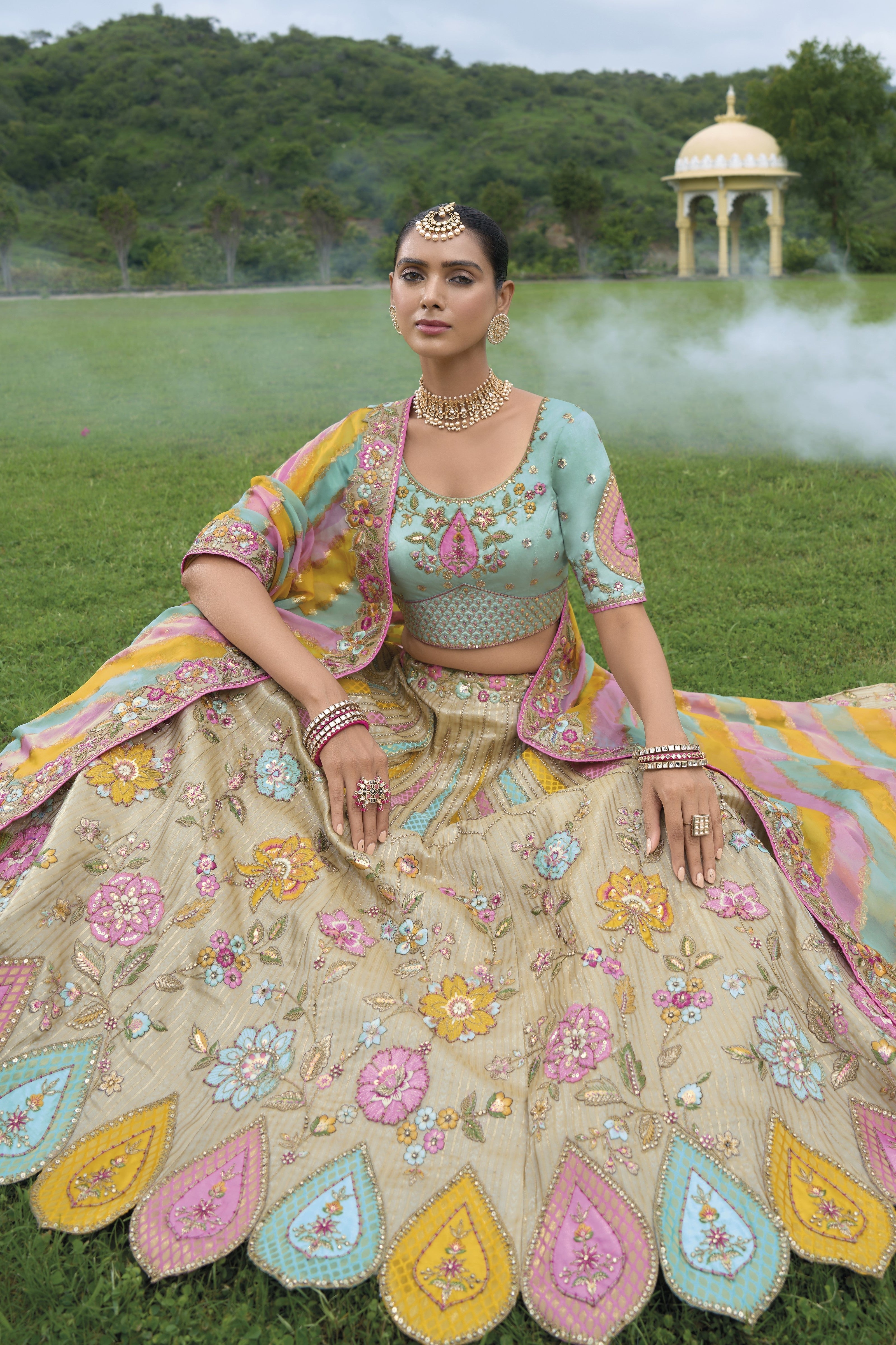 Multicolor Handwork Premium Silk Lehenga Set